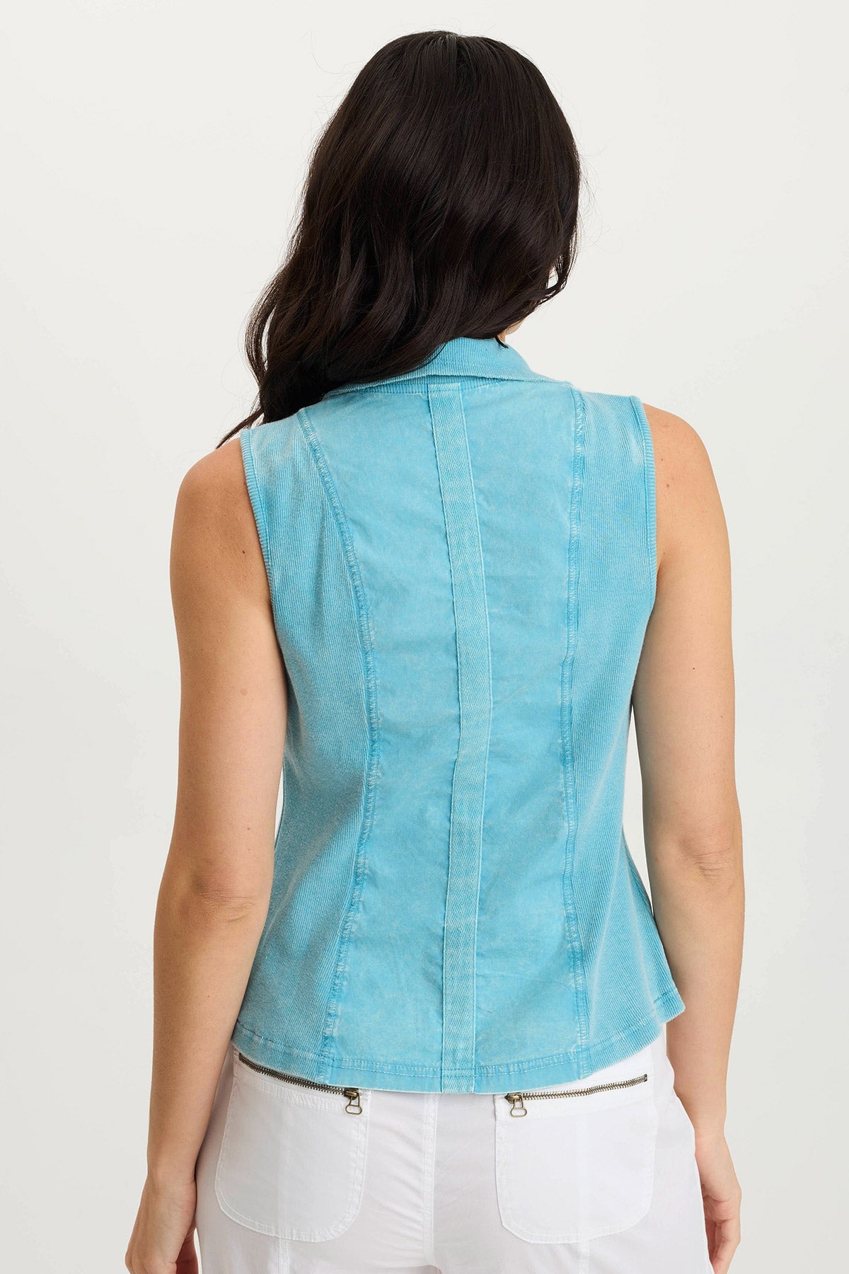 XCVI Shelton Poplin/Ribbed Zipper Pocket Vest