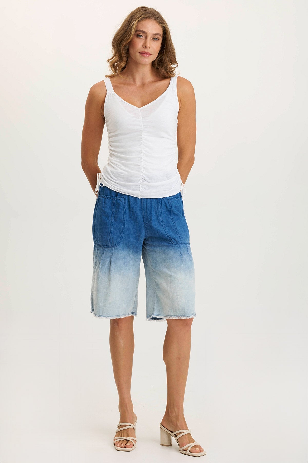 XCVI Blaise Jersey Allover Ruched Adjustable Tank