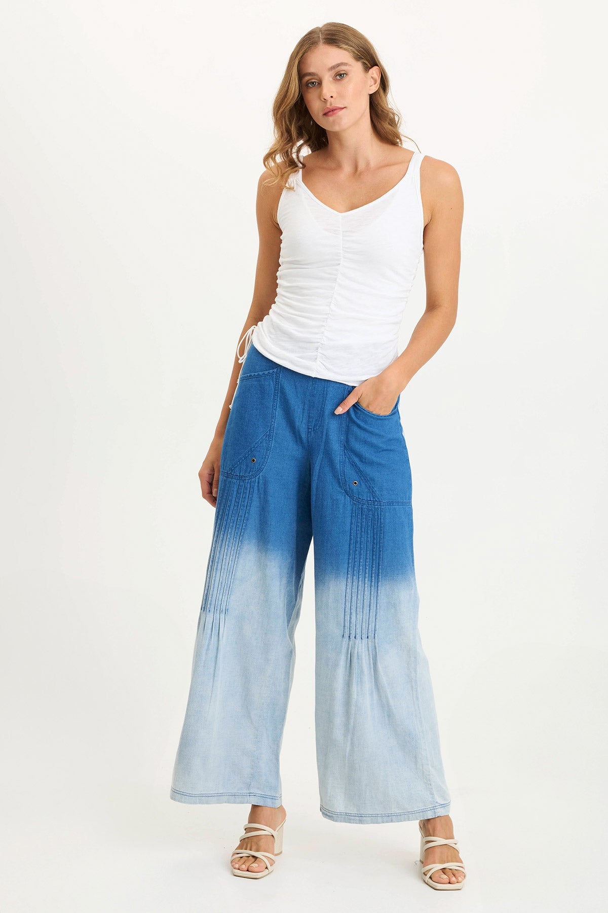 XCVI Ralston Indigo Twill Lightweight Pleated Wide Leg Pant