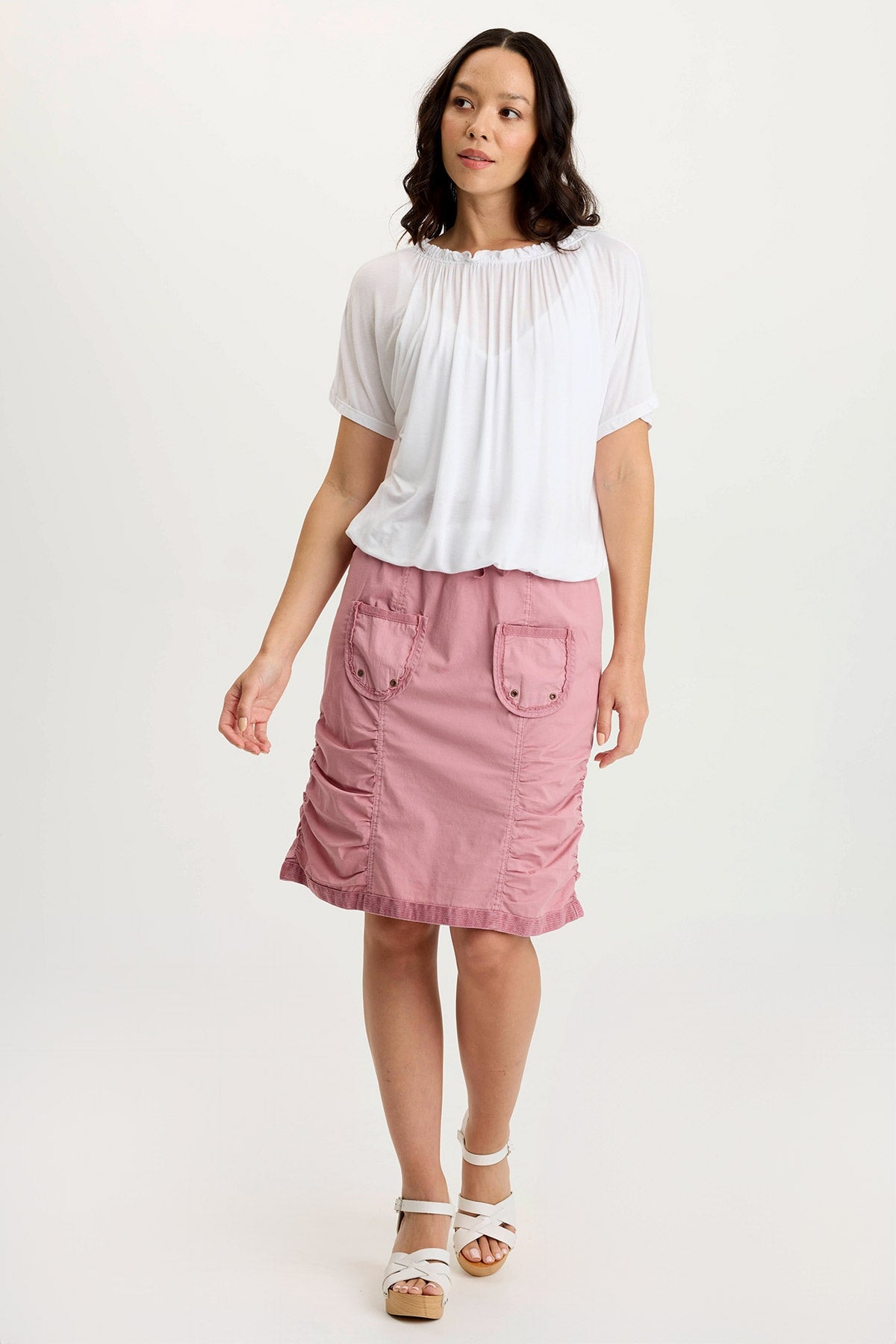 XCVI Tozie Poplin Ruched Panel Drawstring Mini Skirt