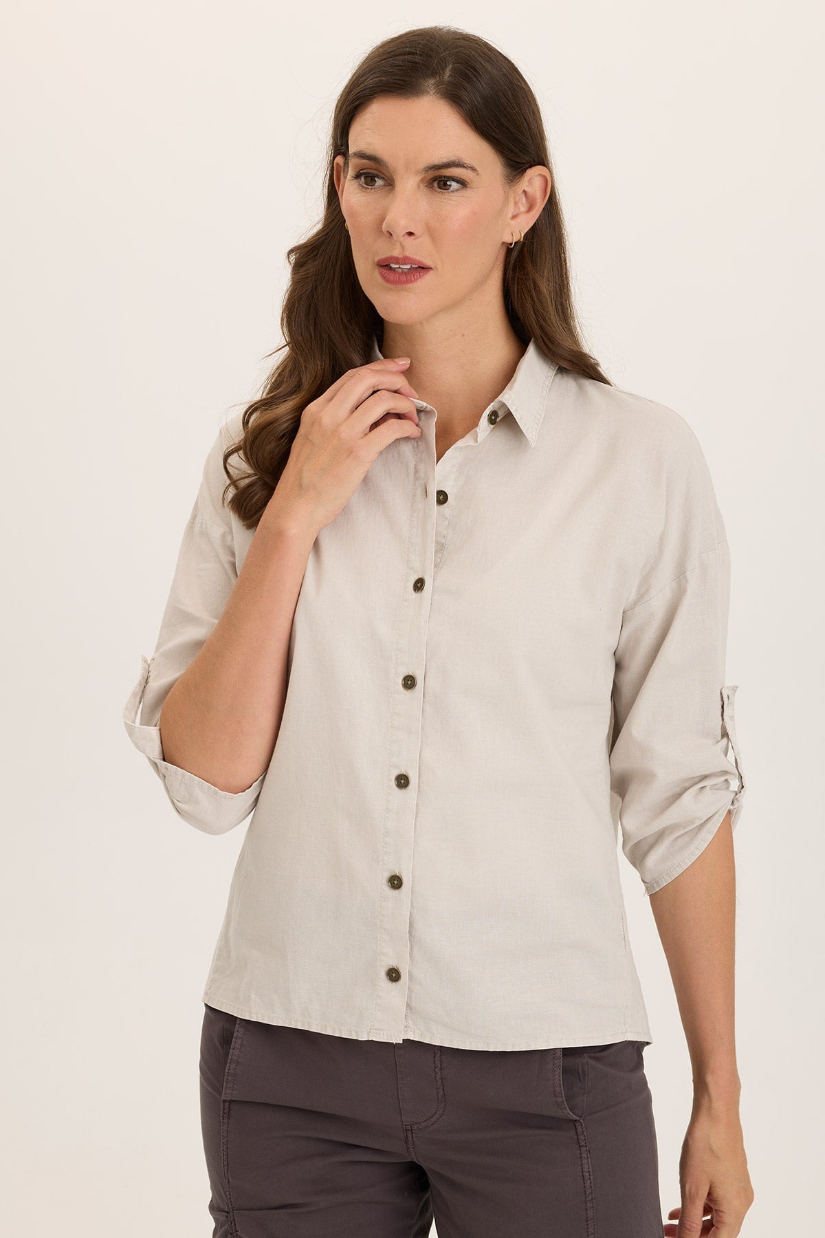Wearables Carrie Linen 3/4-Sleeve Button-Up