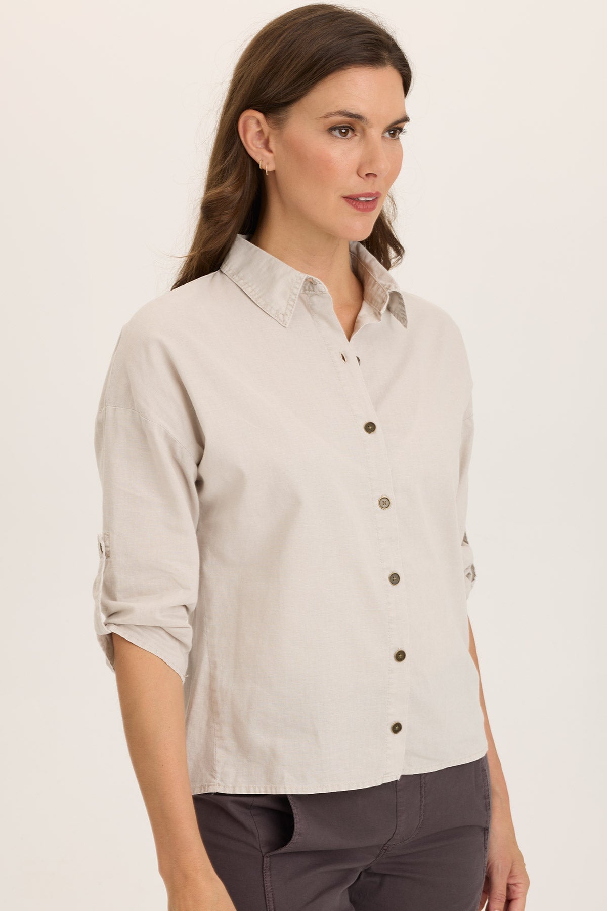Wearables Carrie Linen 3/4-Sleeve Button-Up