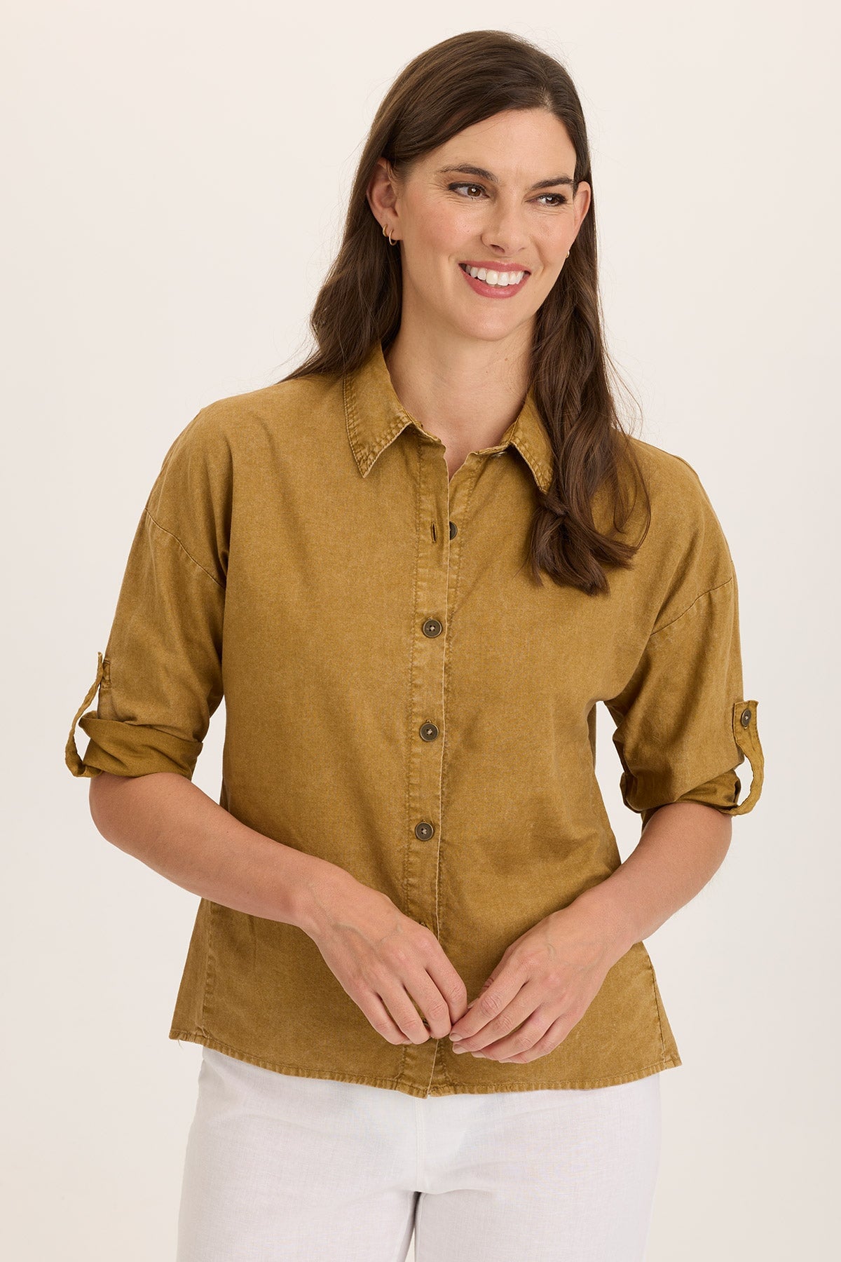 Wearables Carrie Linen 3/4-Sleeve Button-Up