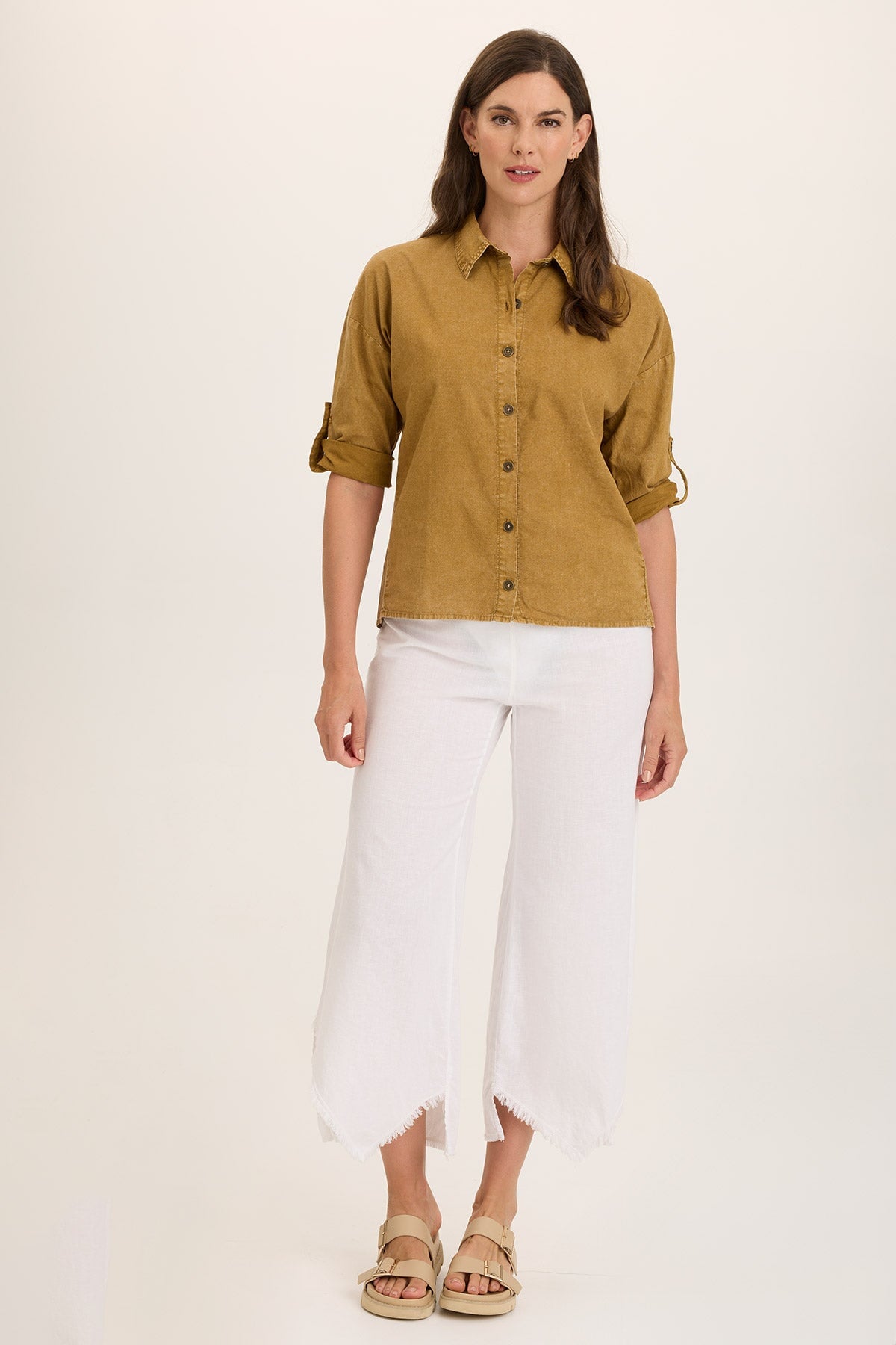 Wearables Carrie Linen 3/4-Sleeve Button-Up