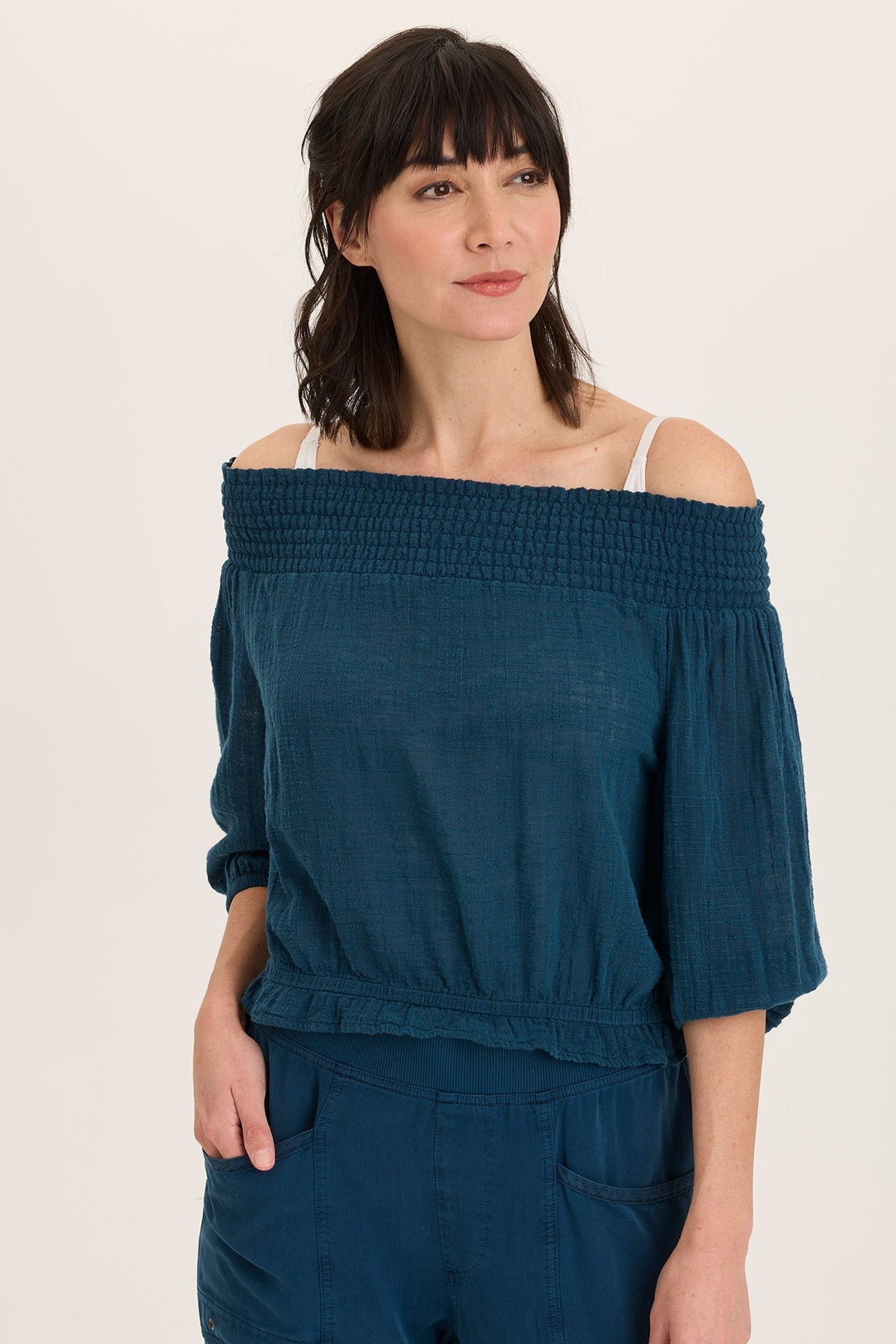 Wearables Jolia Gauze Off-Shoulder Billow Sleeve Top