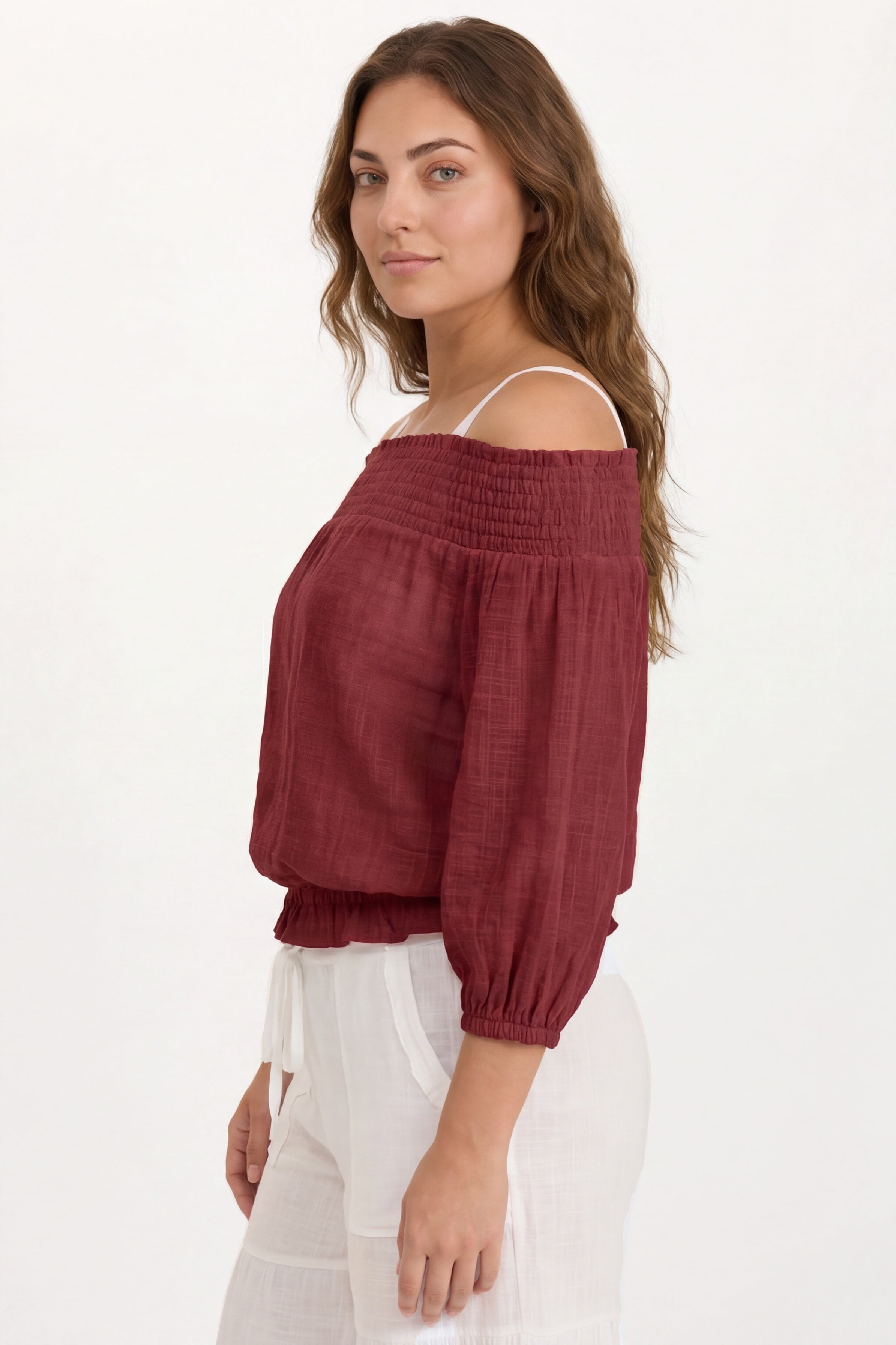 Wearables Jolia Gauze Off-Shoulder Billow Sleeve Top
