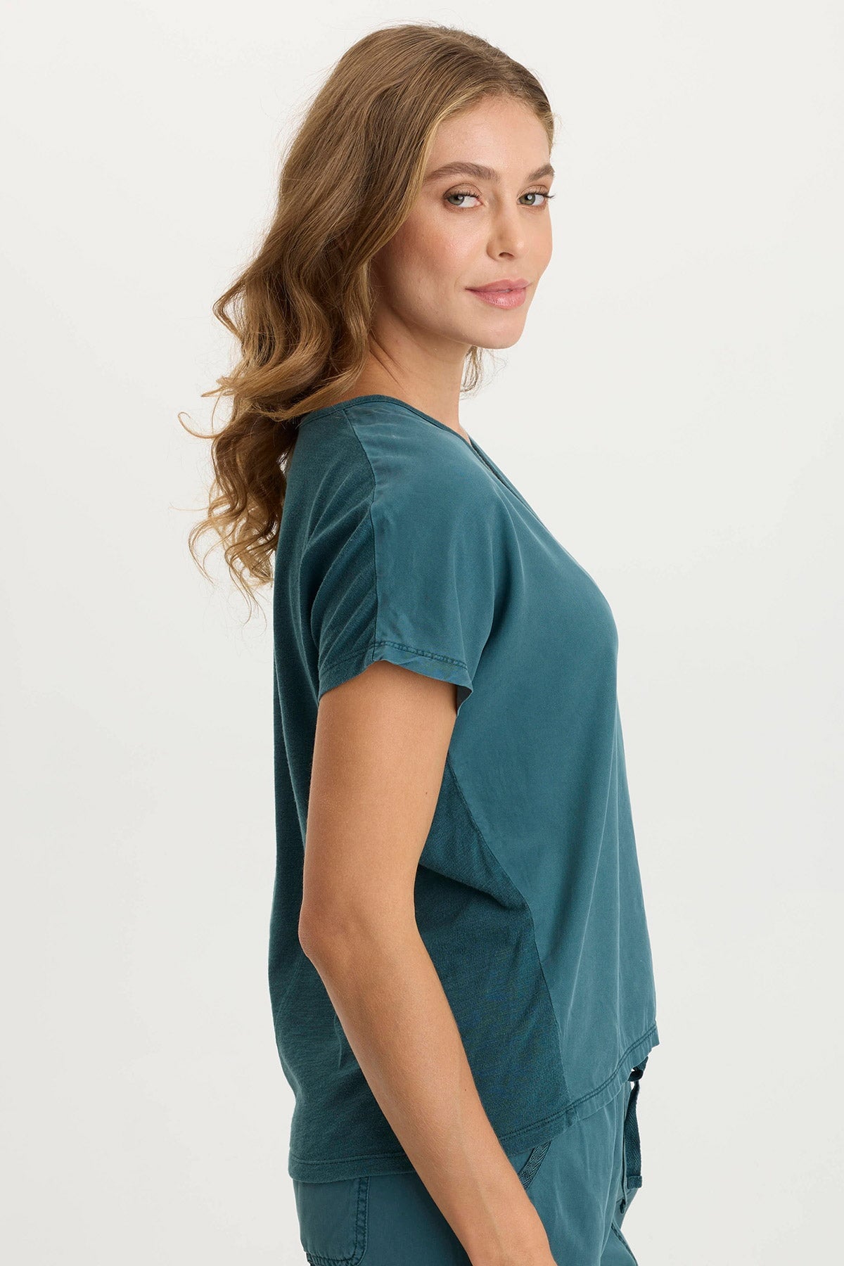 XCVI Ulysses Twill/Jersey Oversized V-Neck Top
