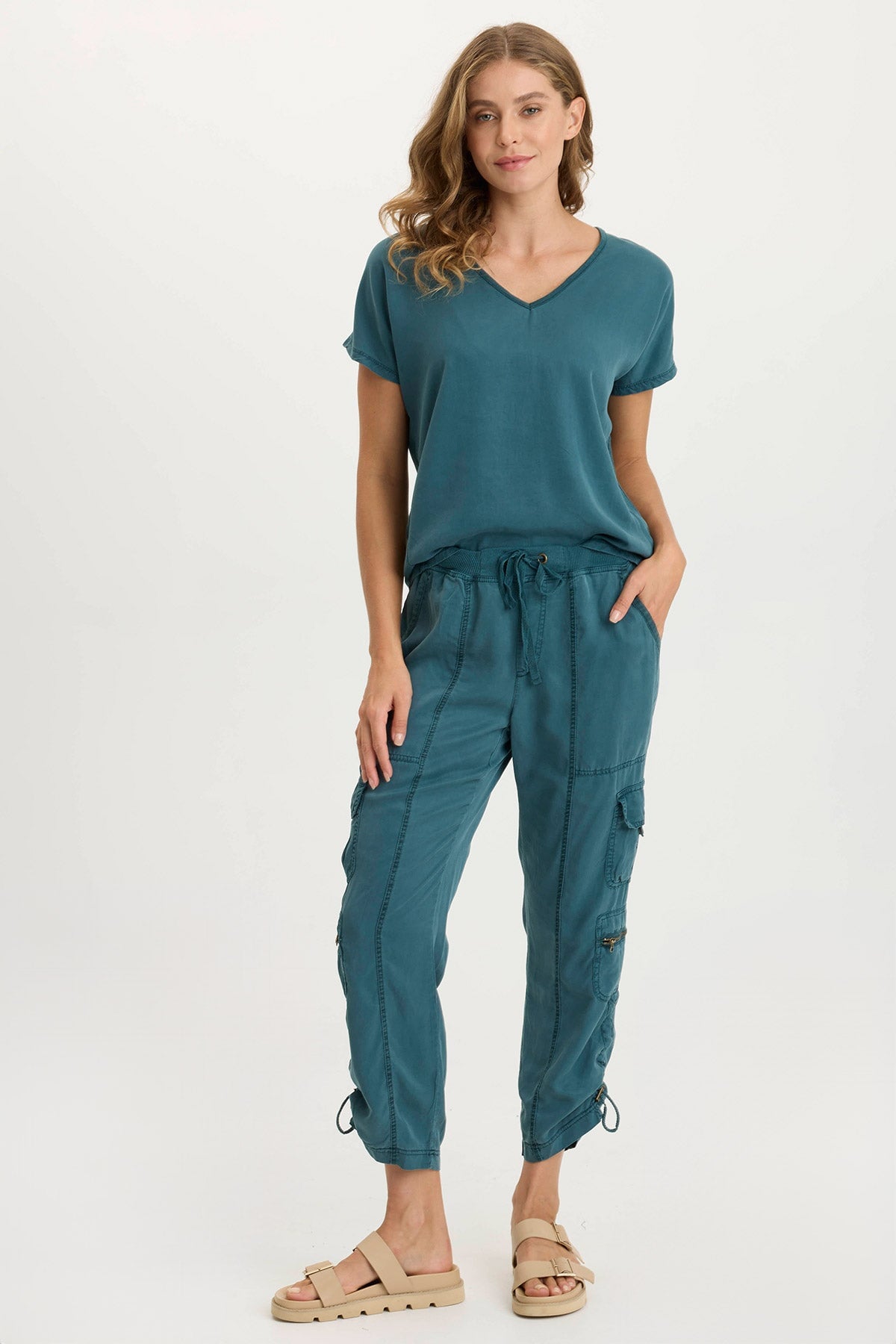 XCVI Ulysses Twill/Jersey Oversized V-Neck Top