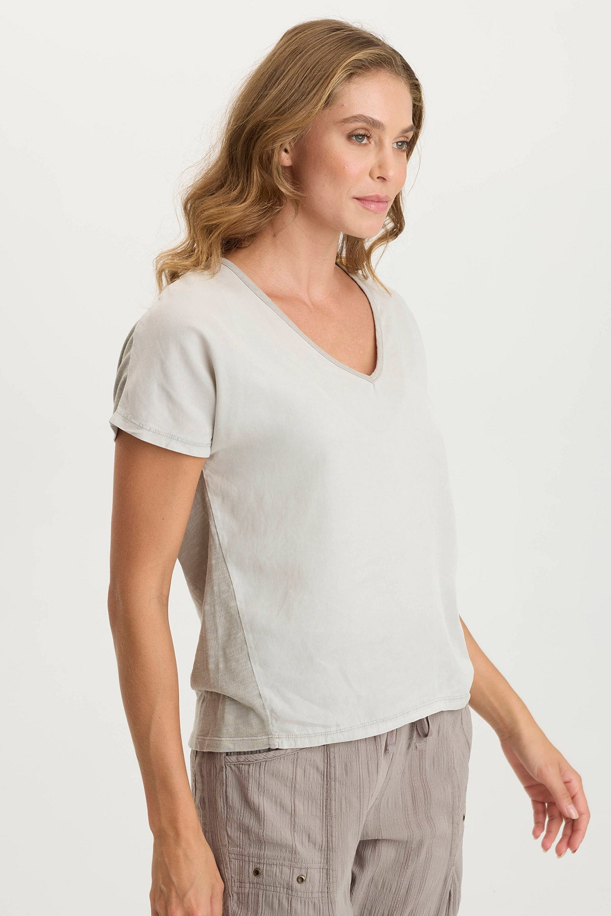 XCVI Ulysses Twill/Jersey Oversized V-Neck Top