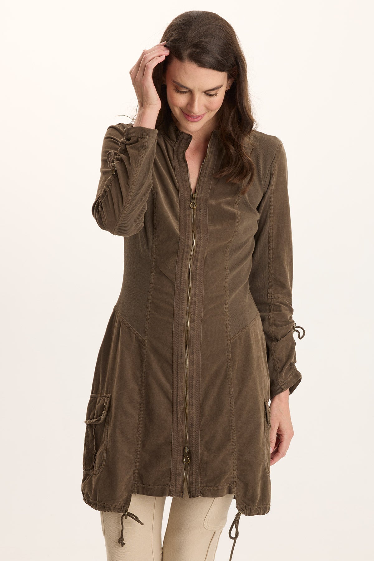 XCVI Anu Corduroy/Jersey Long-Sleeve Cinchable Jacket-Dress M / Oak Creek Pigment by XCVI XCVI Anu Corduroy/Jersey Long-Sleeve Cinchable Jacket-Dress M / Oak Creek Pigment by XCVI