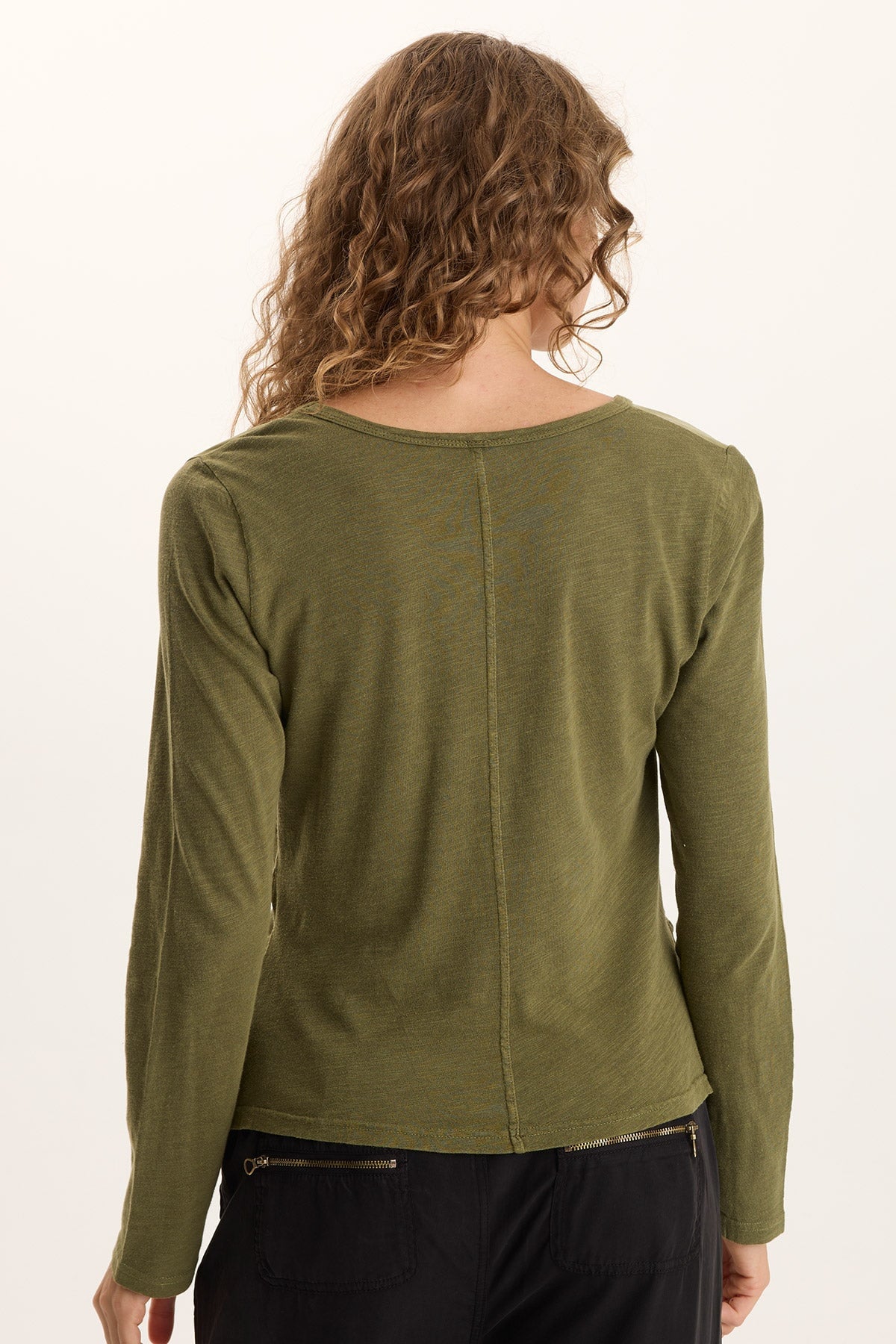 XCVI Ketti Long Sleeve Twill/Jersey Ruched V-Neck