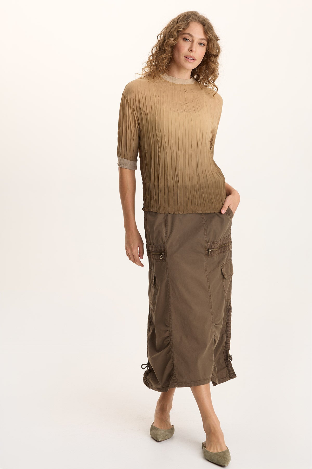 XCVI Cason Crinkle Pleat 3/4-Sleeve Top