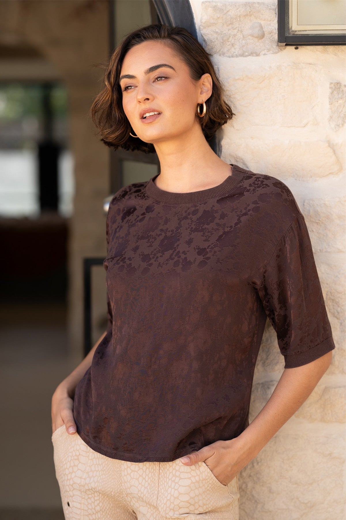 XCVI Chelan Textured Satin Casual Fit Top