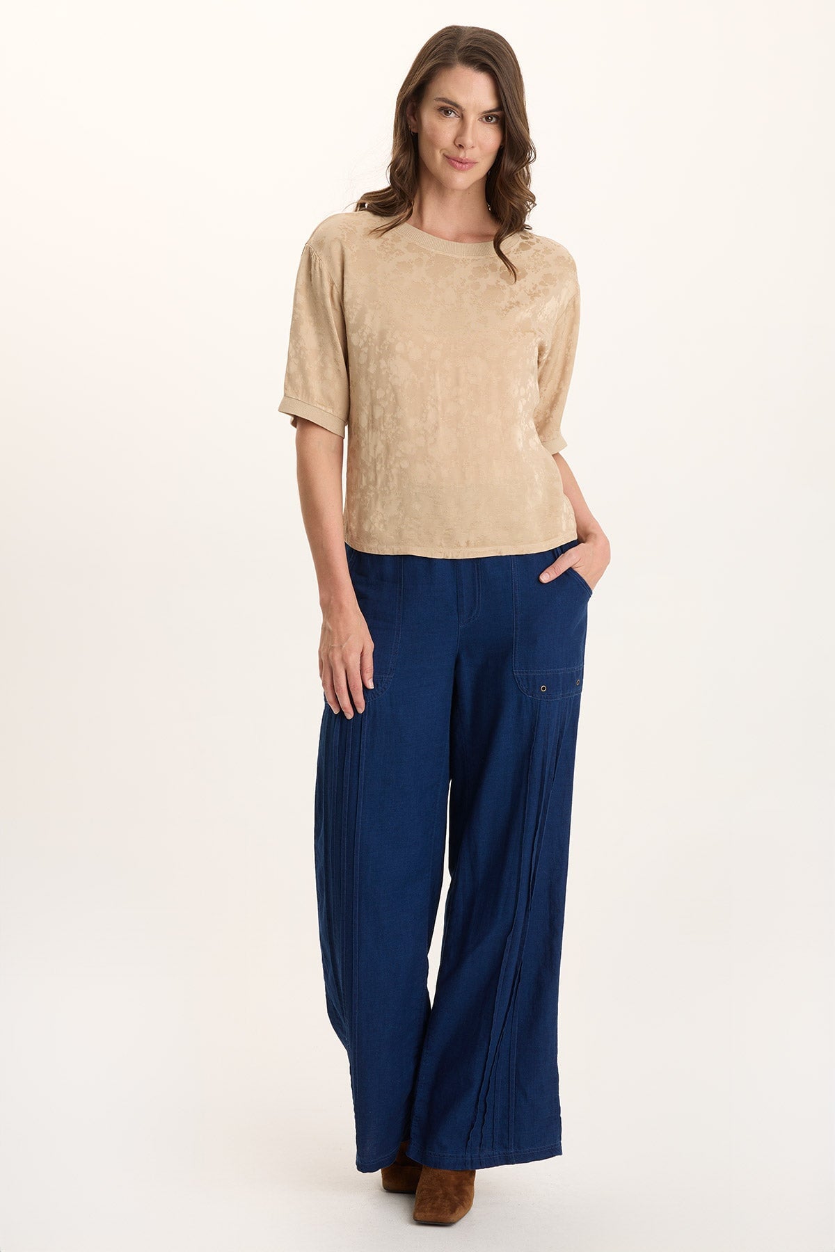 XCVI Arvid Mock Denim Pull-On Wide Leg Pant
