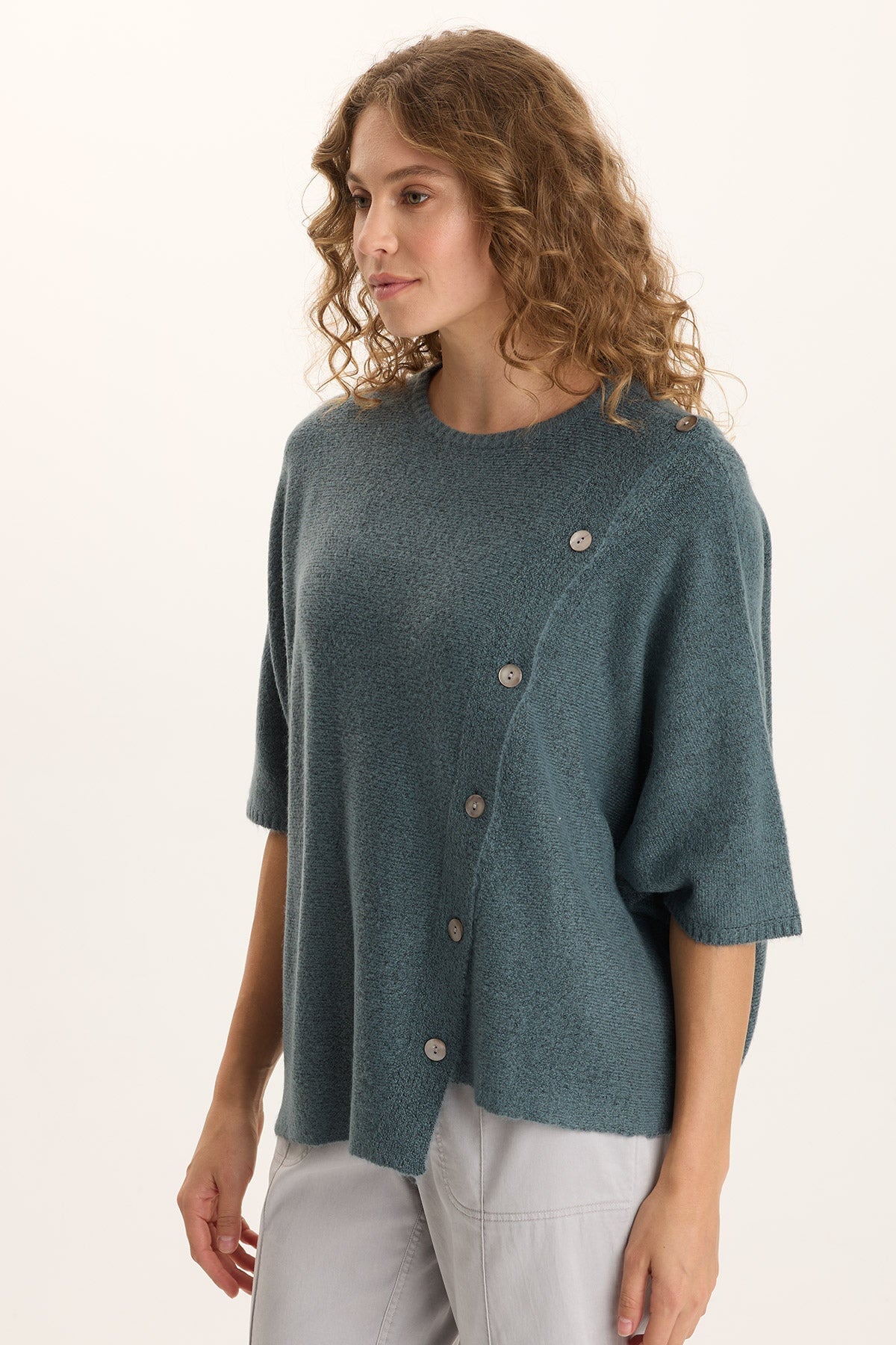 XCVI Osiris Asymmetrical Button Detail Knit Poncho