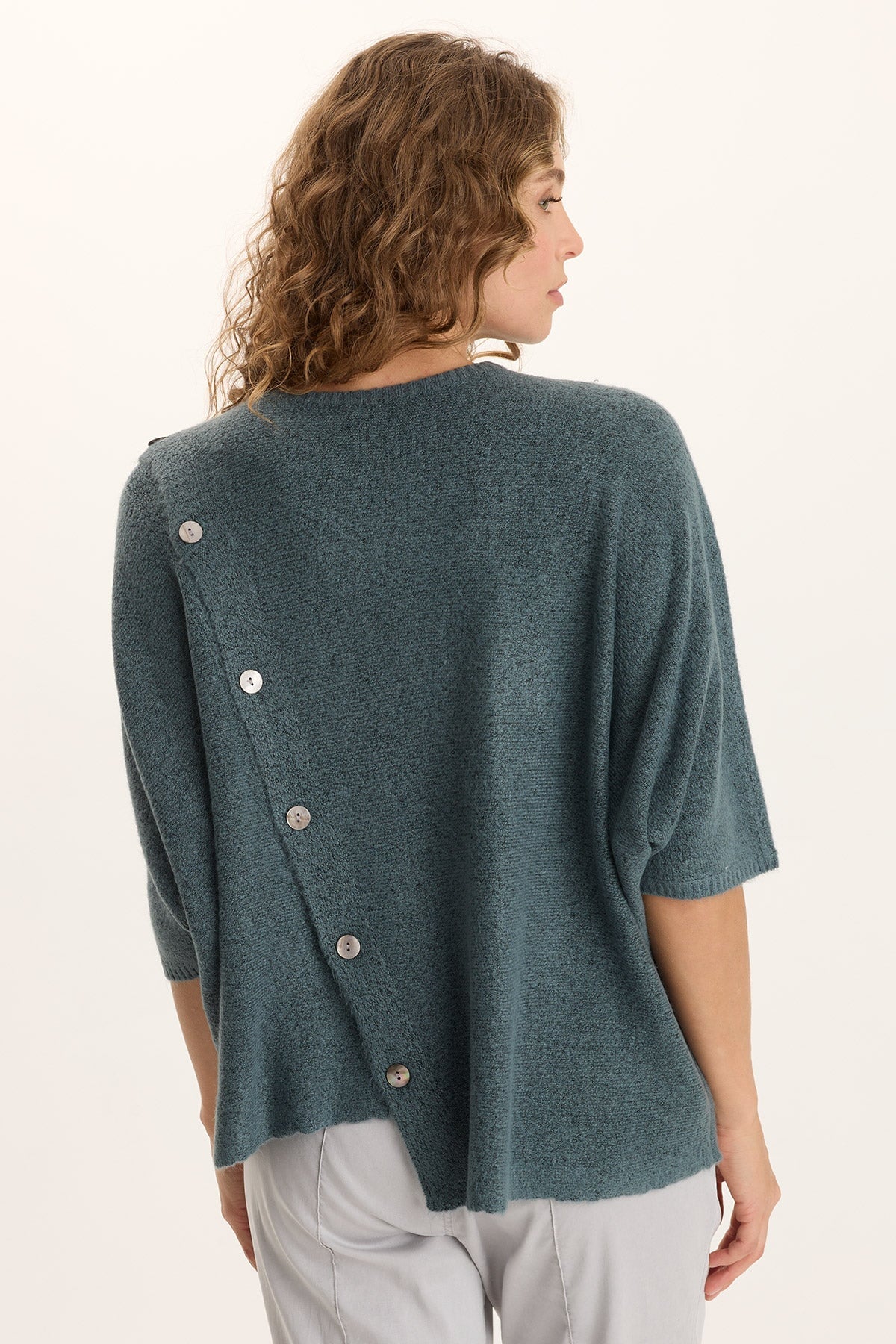 XCVI Osiris Asymmetrical Button Detail Knit Poncho