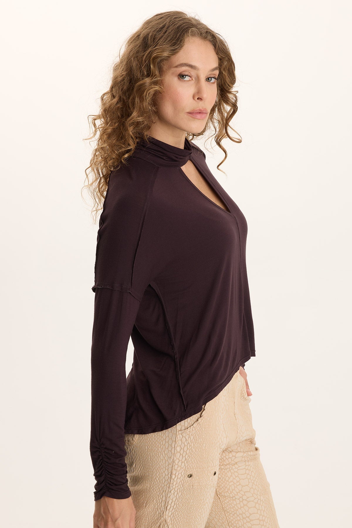 XCVI Norda Soft Stretch Jersey Mock-Neck Keyhole Top