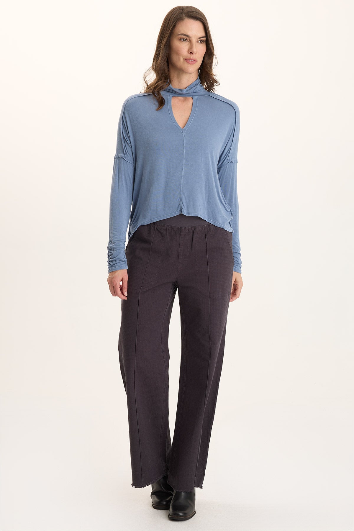 XCVI Norda Soft Stretch Jersey Mock-Neck Keyhole Top