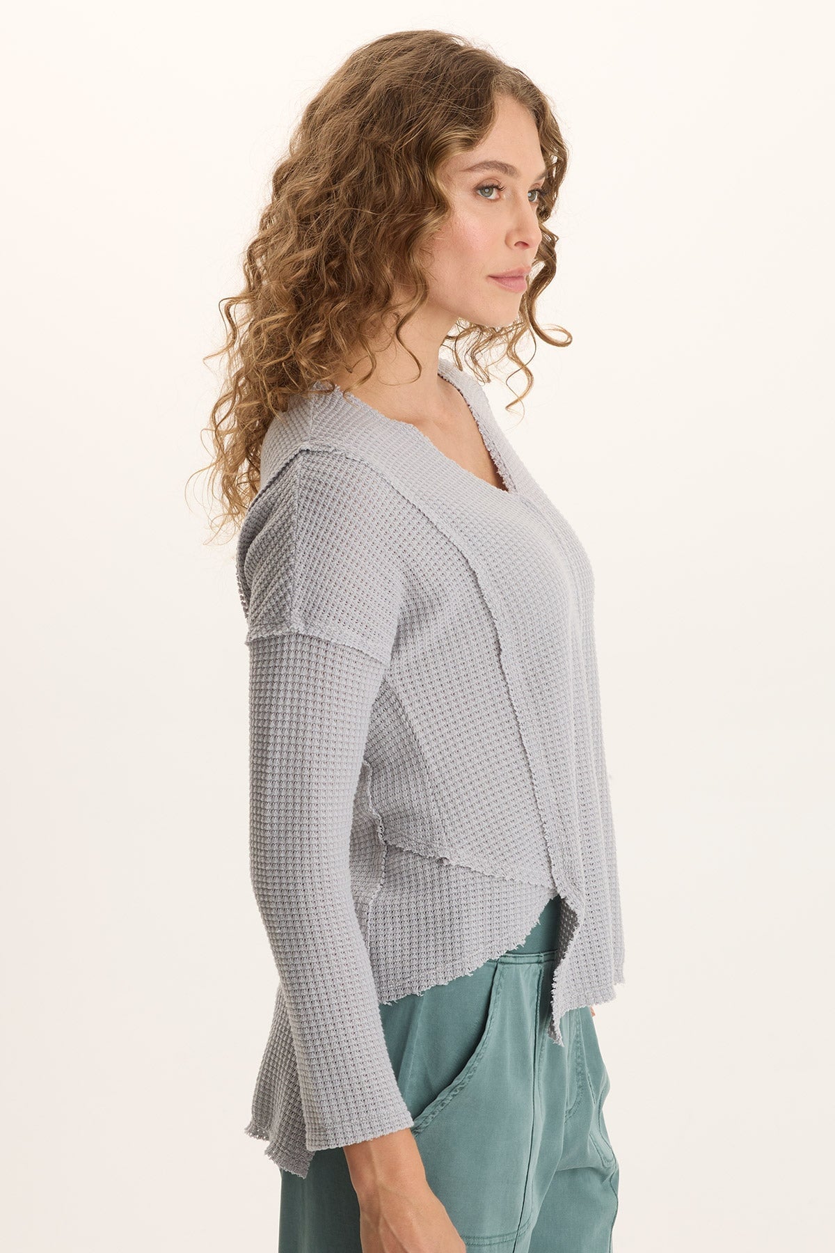 XCVI Arnie Thermal Asymmetrical Hem V-Neck Top