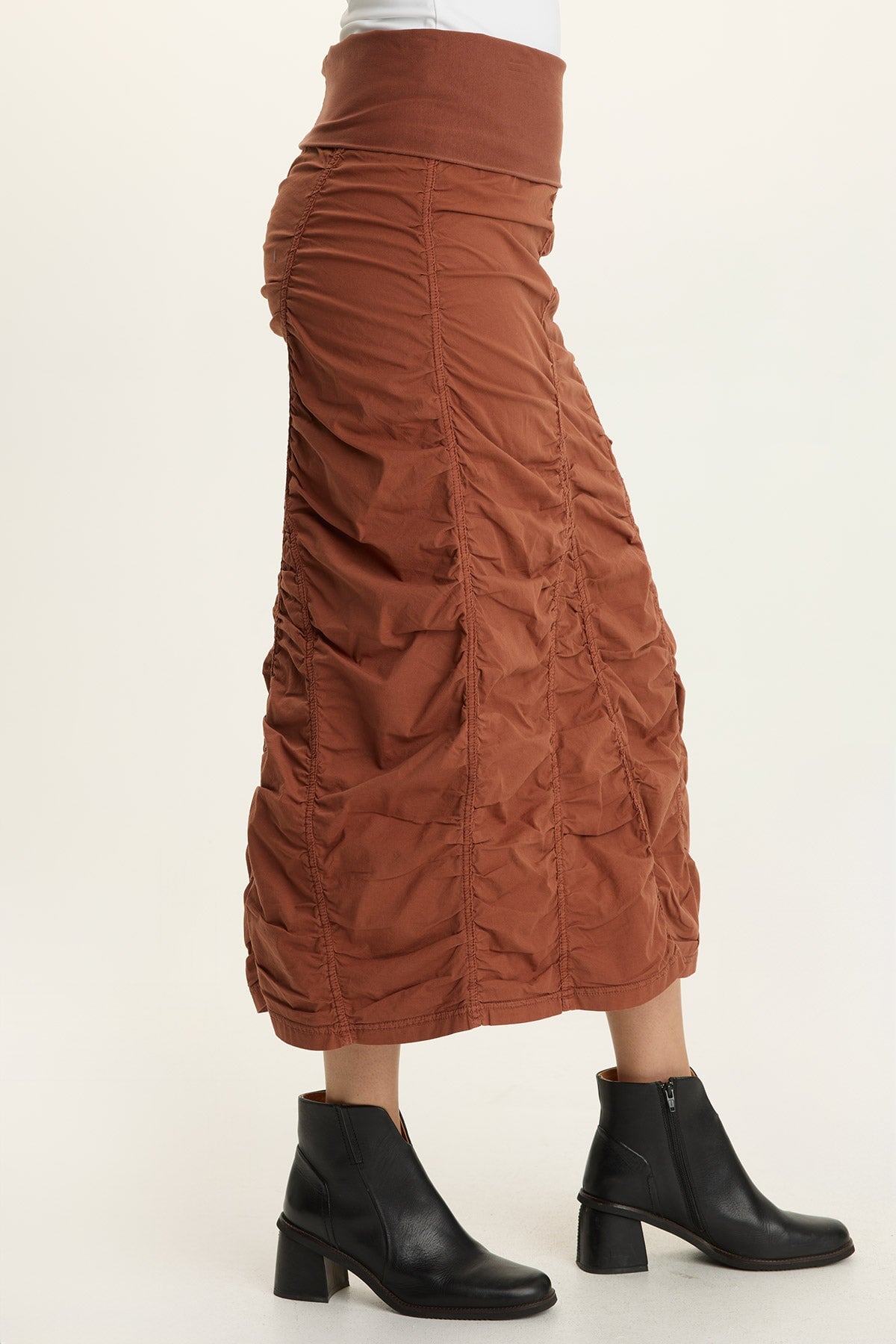 Wearables Poplin Gored Shirred Midi Skirt