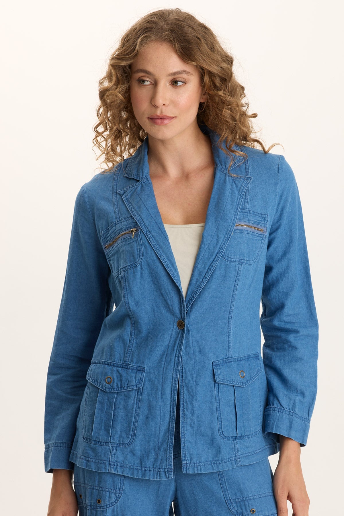 XCVI Thurman Mock-Denim Twill Blazer
