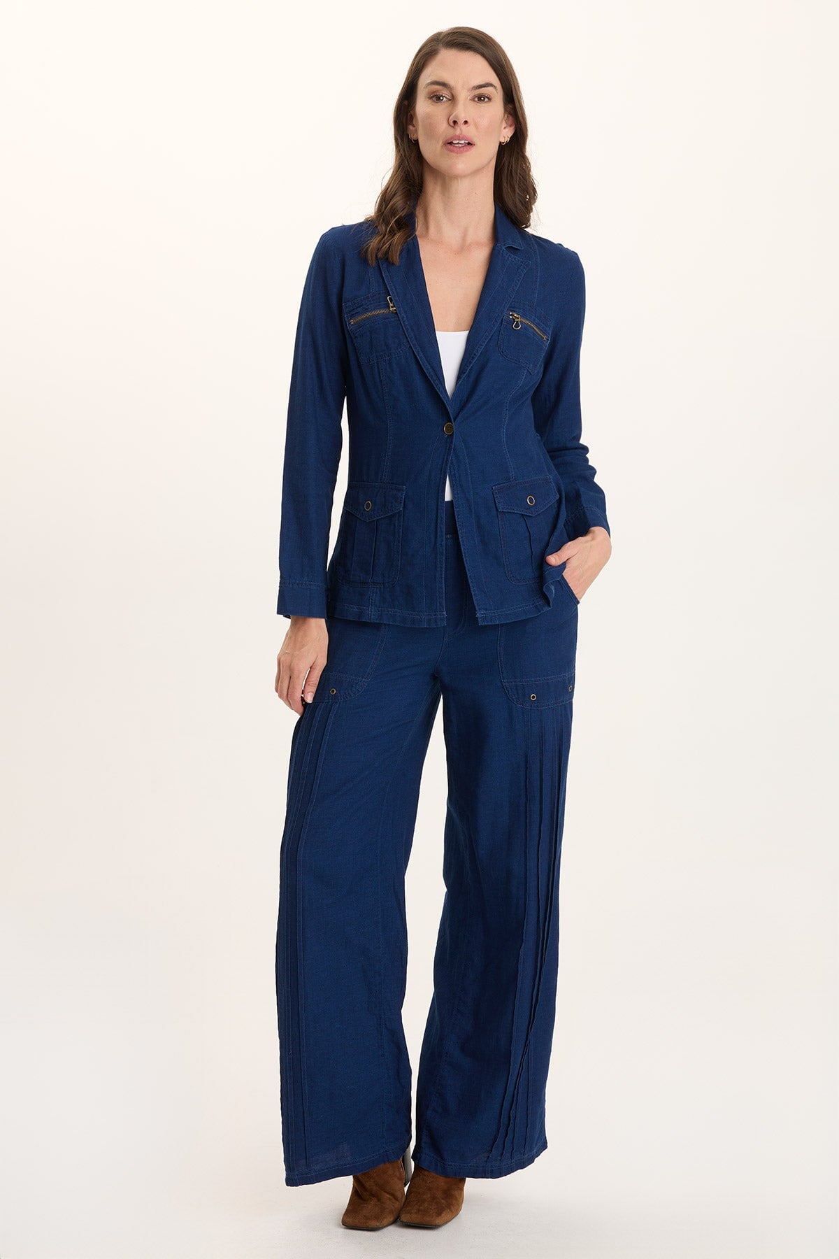 XCVI Arvid Mock Denim Pull-On Wide Leg Pant