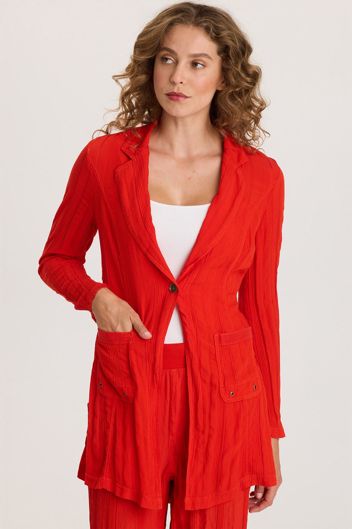 XCVI Barron Textured Stripe Long Blazer
