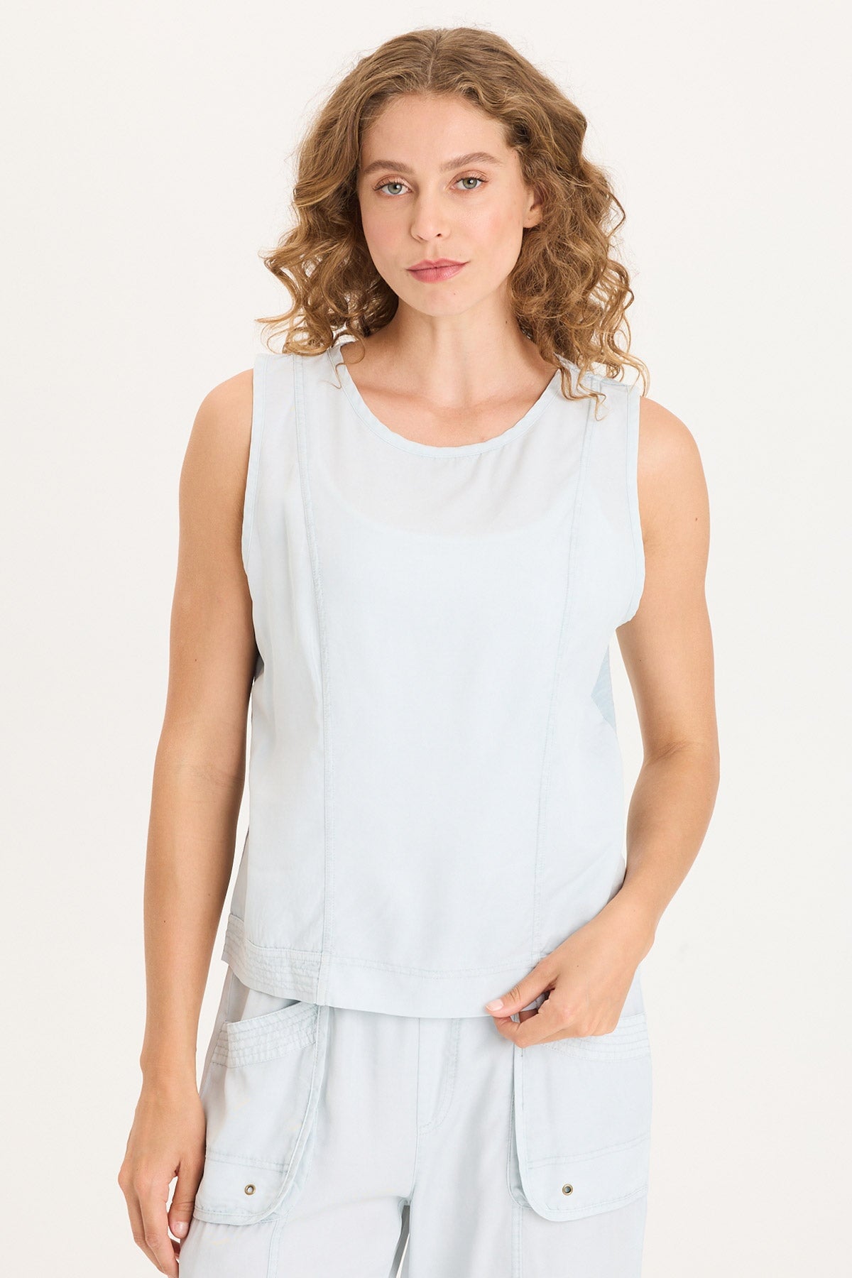 XCVI Davies Stitched Hem Twill/Jersey Tank