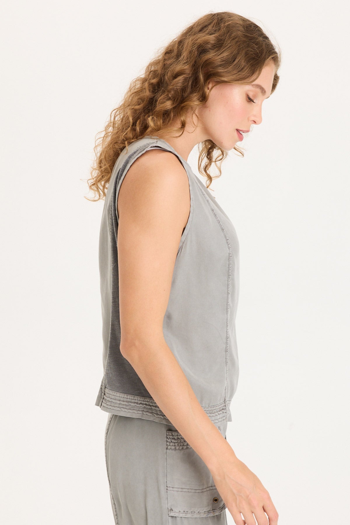 XCVI Davies Stitched Hem Twill/Jersey Tank