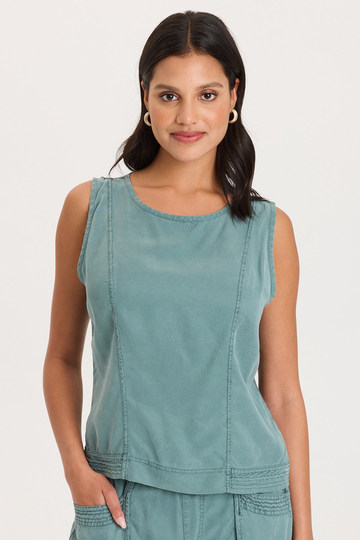 XCVI Davies Stitched Hem Twill/Jersey Tank