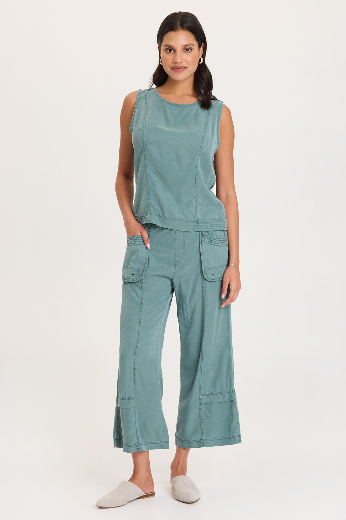 XCVI Davies Stitched Hem Twill/Jersey Tank