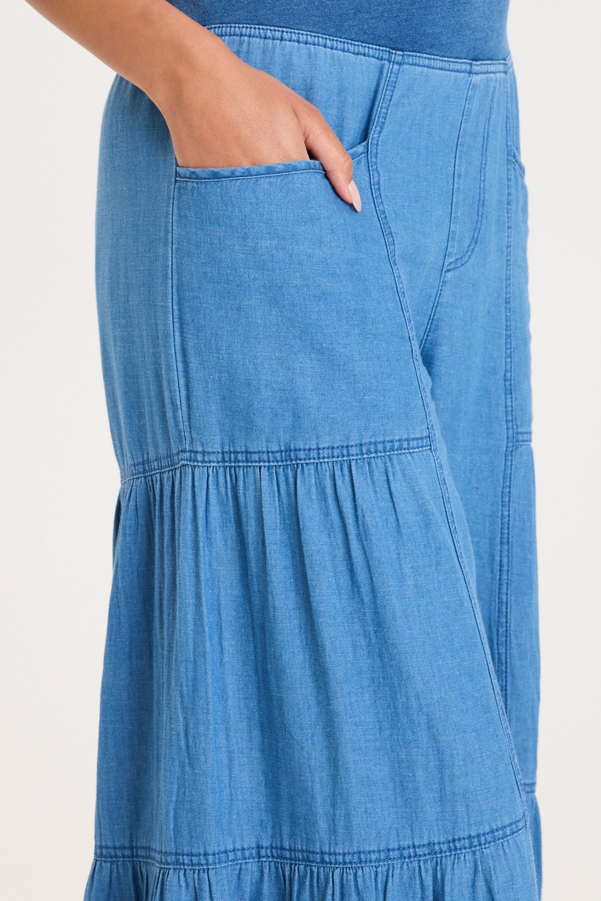 XCVI Dugan Mock-Denim Side Tiered Wide Leg Pant