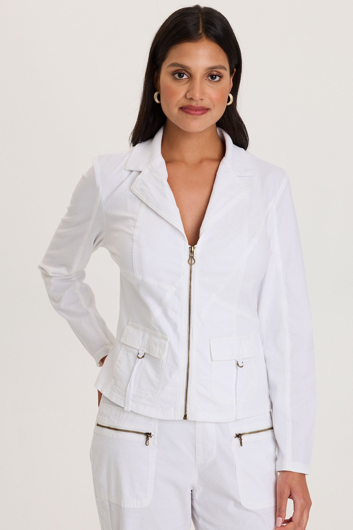 XCVI Riddell Twill/Rib Zip-Up Collared Jacket with Front Pockets