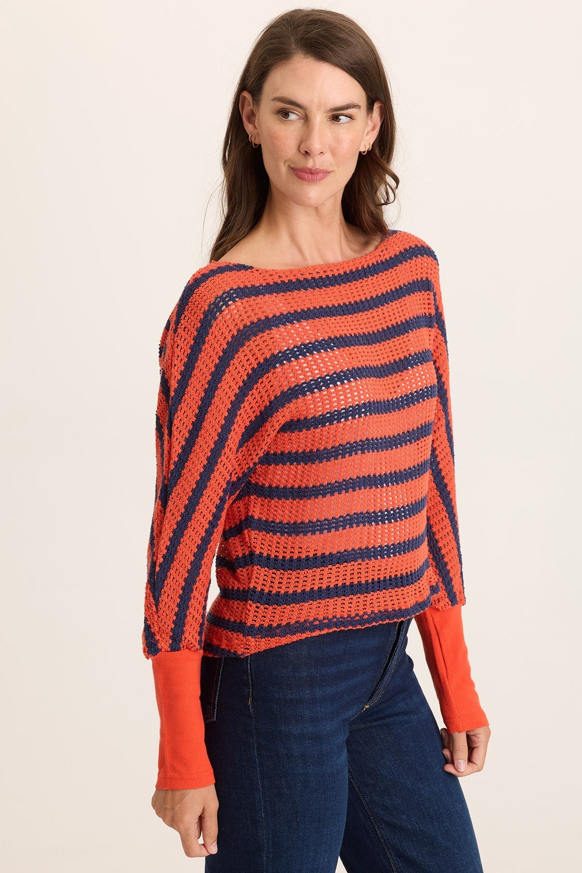 XCVI Gowen Stripe Knit Kimono Long Sleeves Top