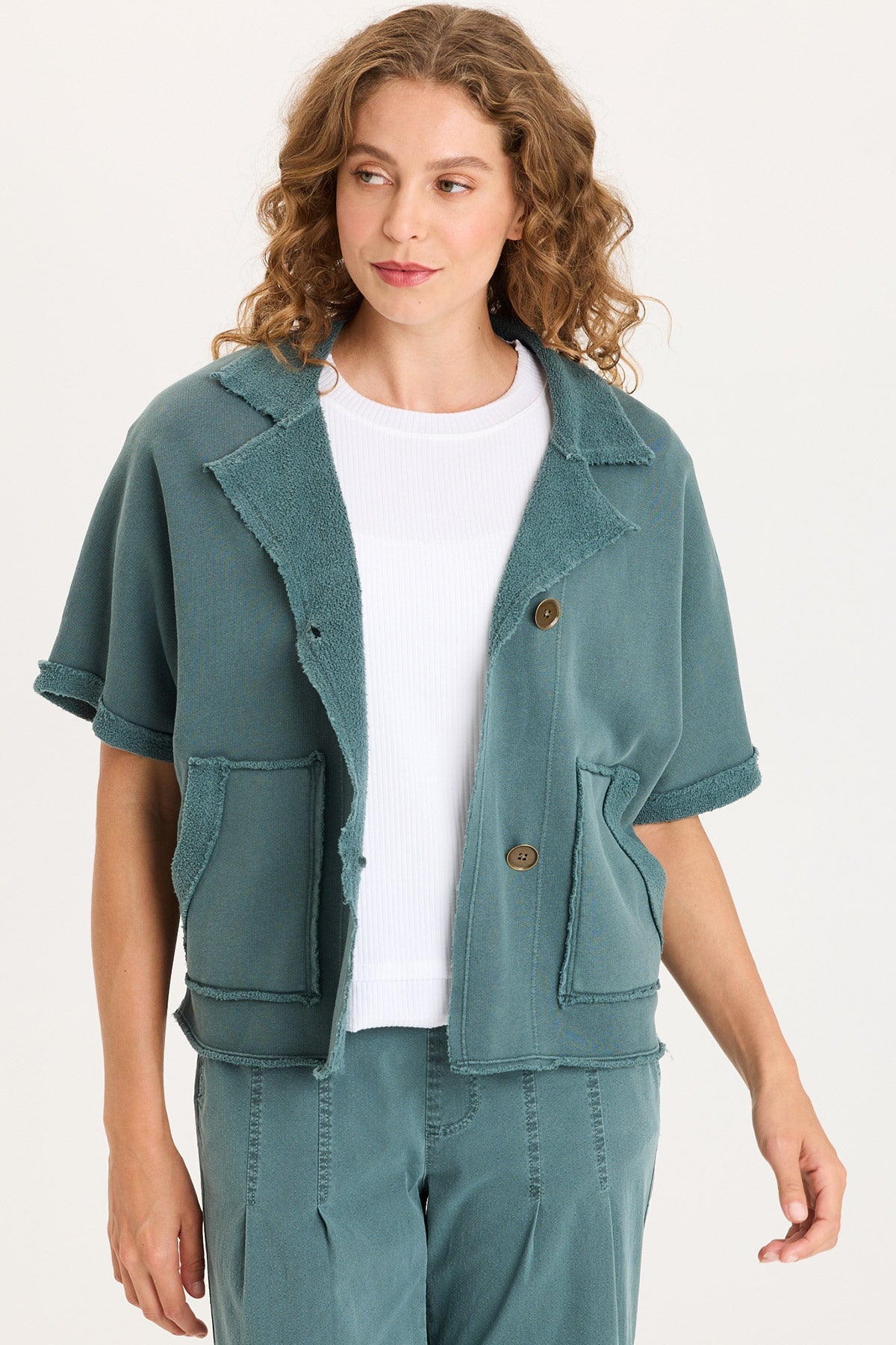 XCVI Kennison Short Sleeve Double Breasted Boxy Capelet with