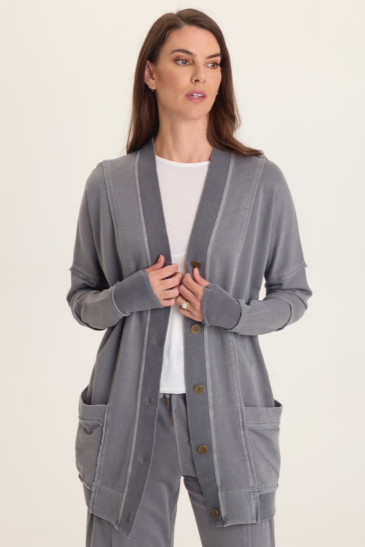 Wearables Trude Long Sleeves with Thumbholes Button-Up Cardigan