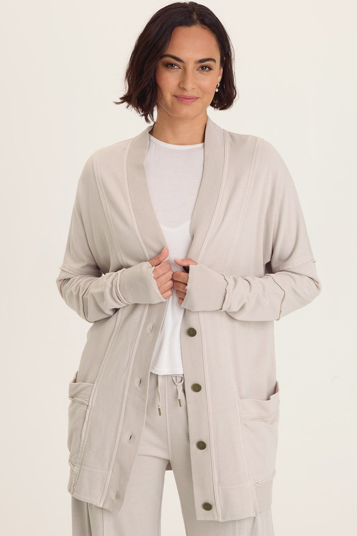 Wearables Trude Long Sleeves with Thumbholes Button-Up Cardigan