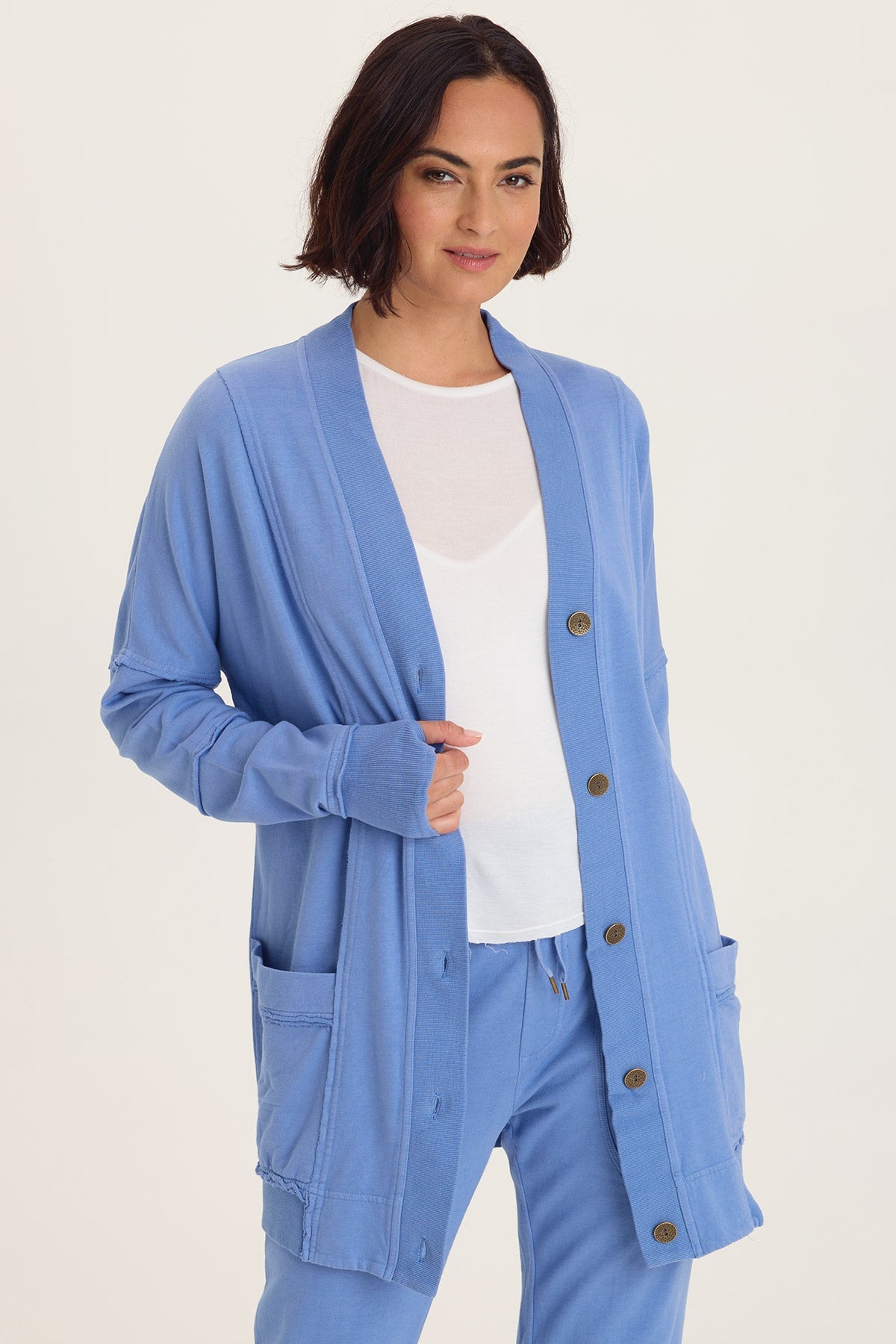 Wearables Trude Long Sleeves with Thumbholes Button-Up Cardigan
