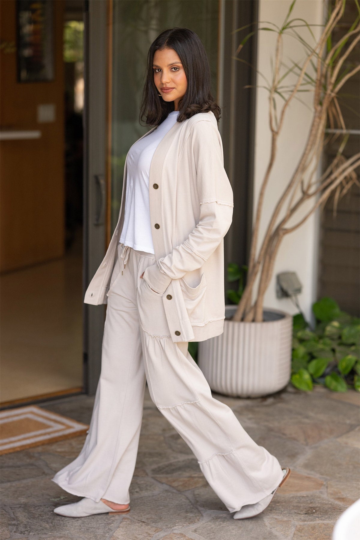 Wearables Carola Side-Tiered Wide-Leg Fleece Pant