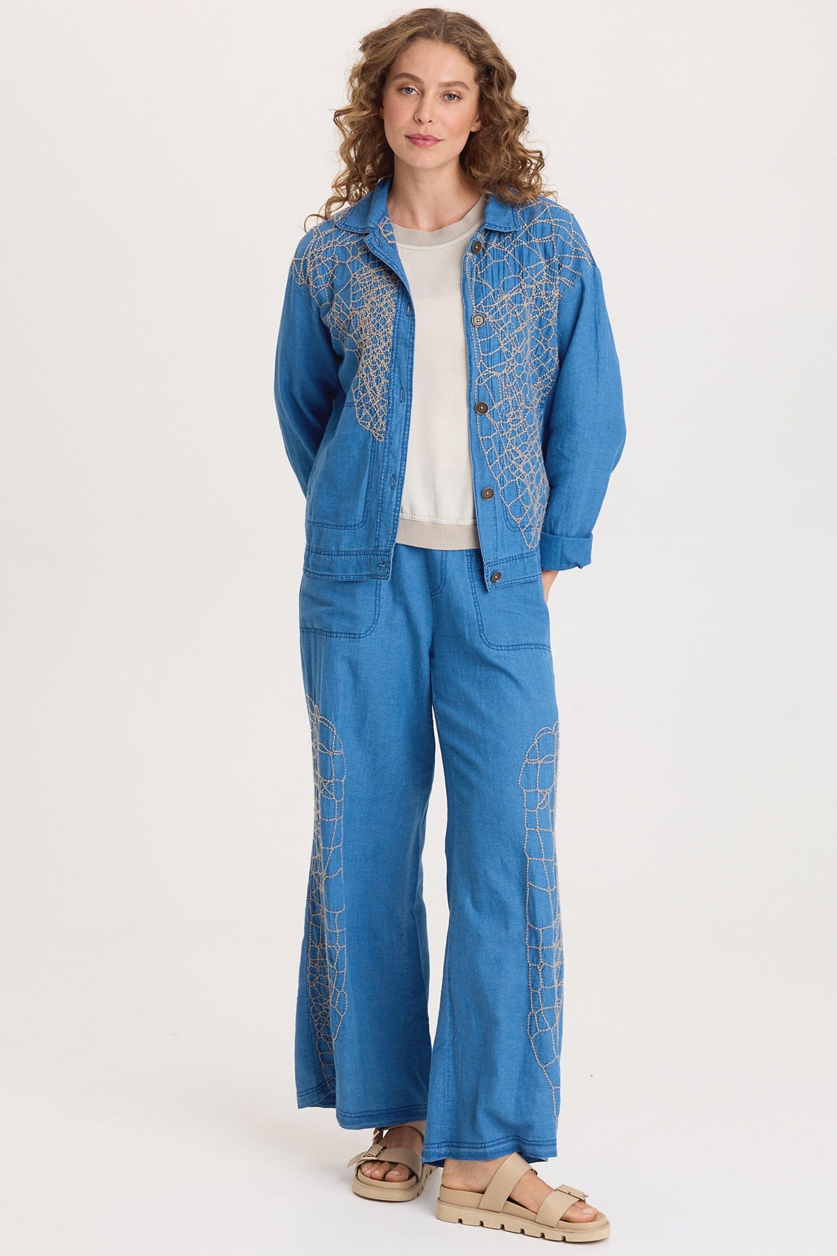 XCVI Helm Embroidered Mock-Denim Jacket