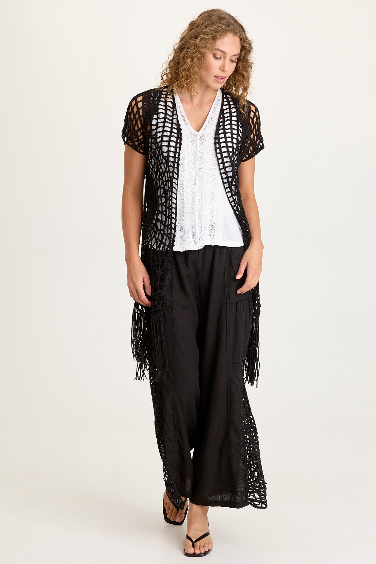 XCVI Astro Linen/Crochet Pull-On Pant