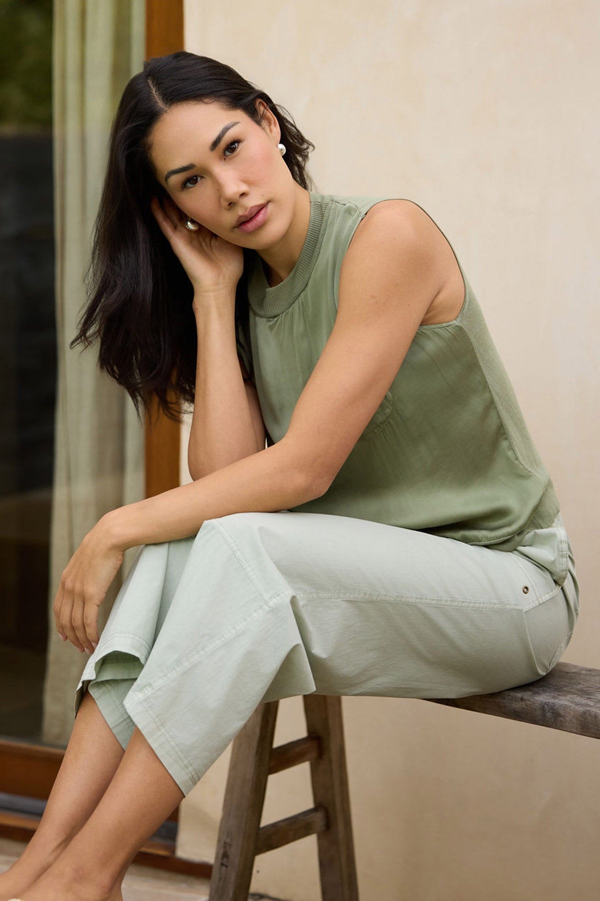 XCVI Orren Satin/Knit High Neck Tank