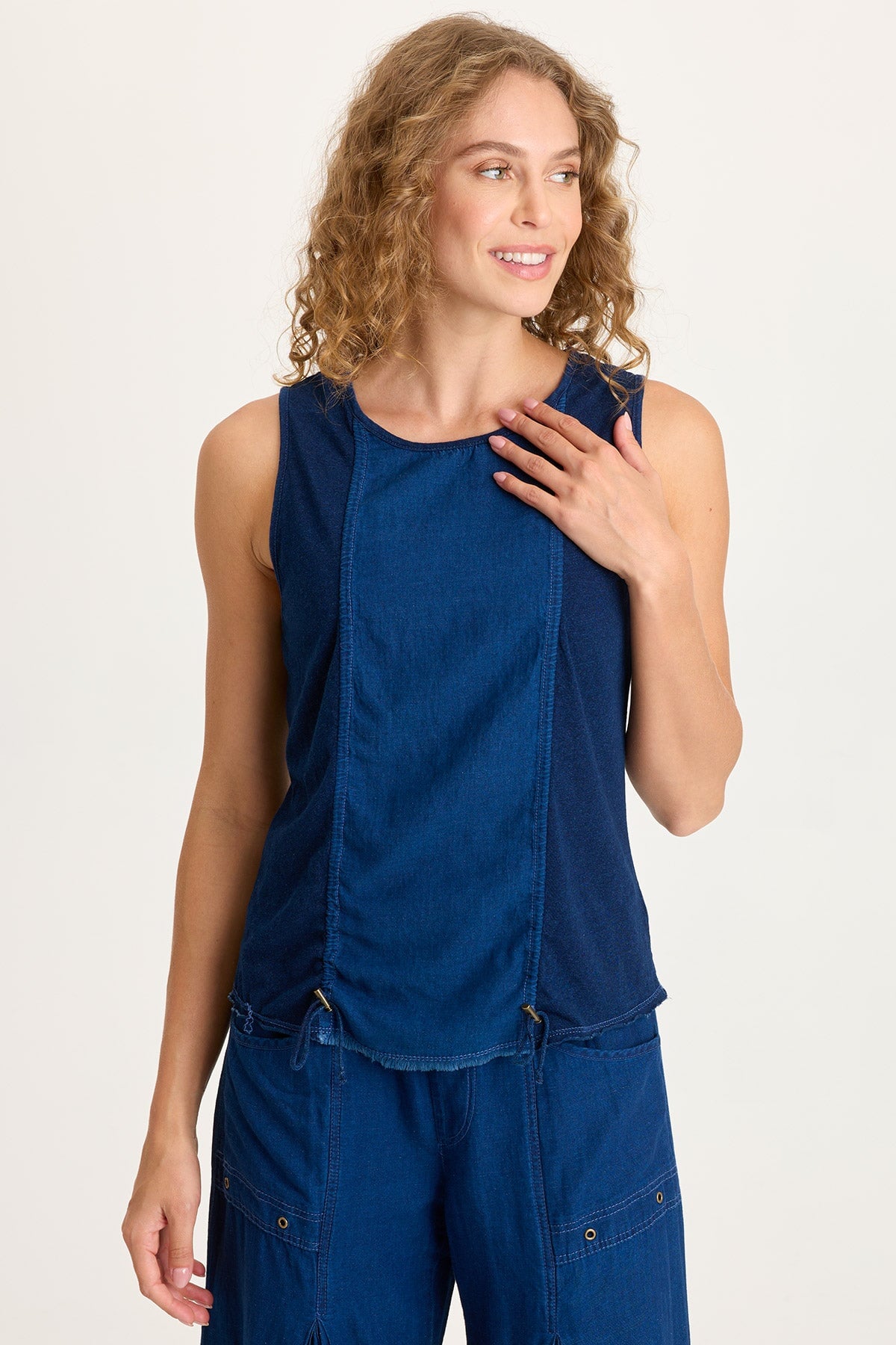 XCVI Cobie Indigo Corded Front Tank