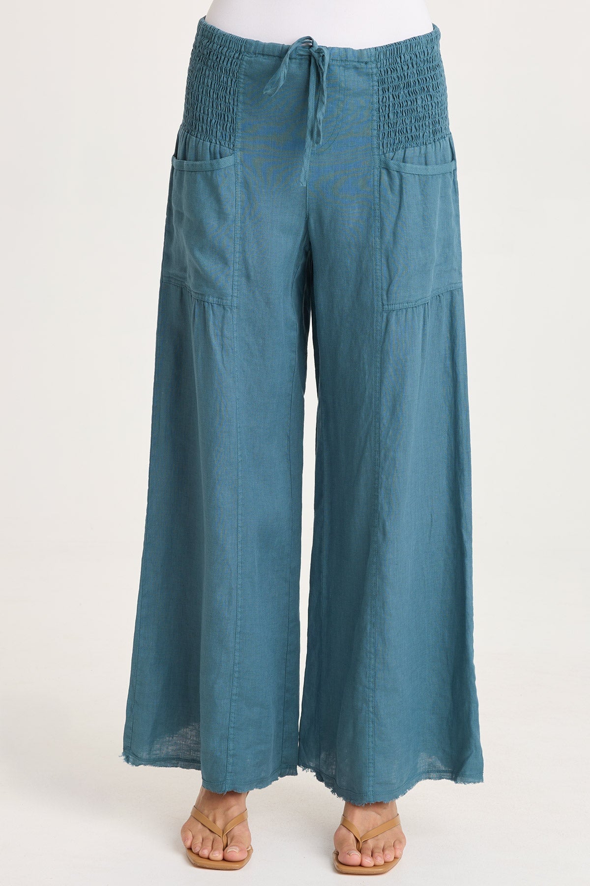 XCVI Coleson Linen Smocked Waist Pleated Wide Leg Pant