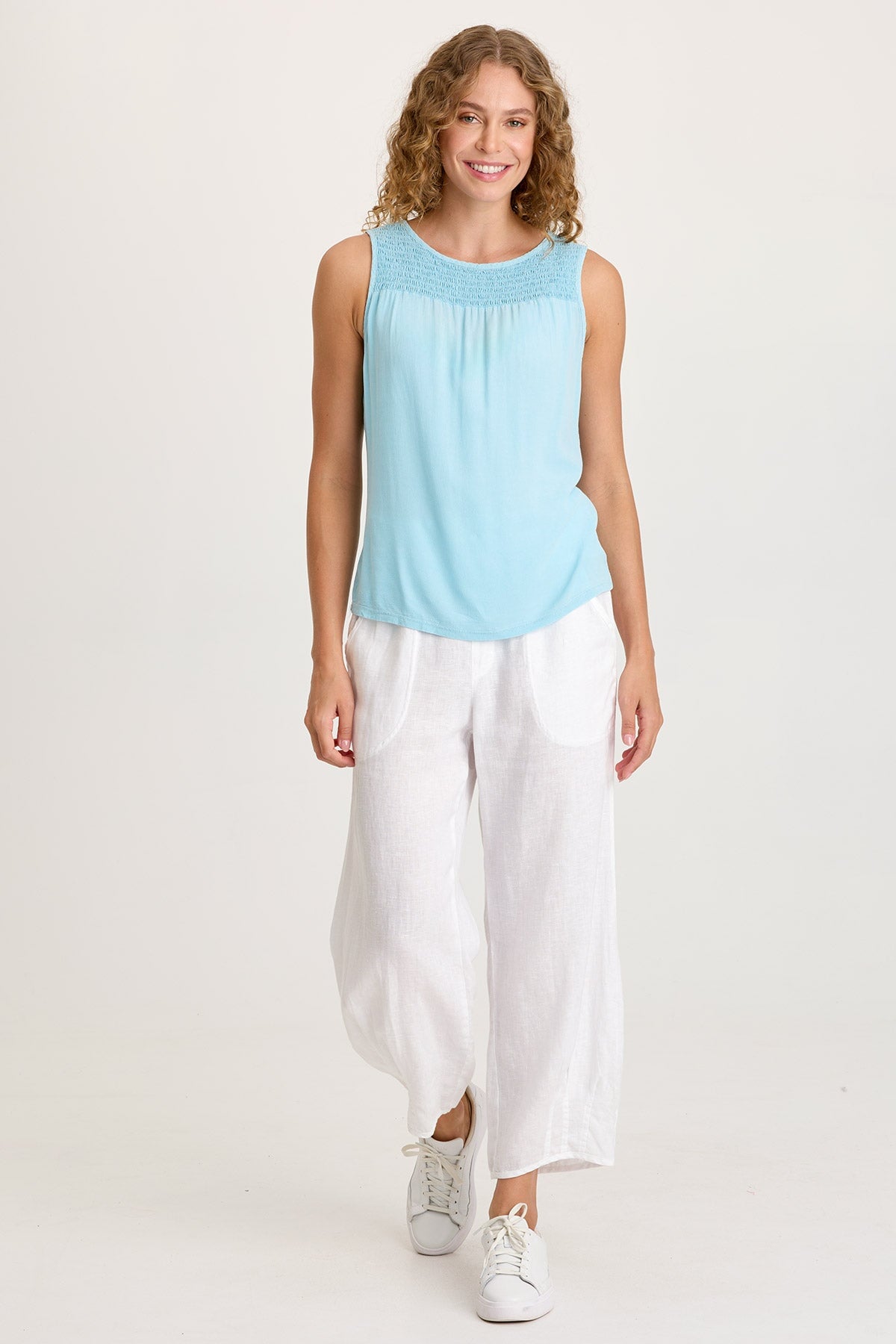 XCVI Timo Crepe Smocked Neckline Tank