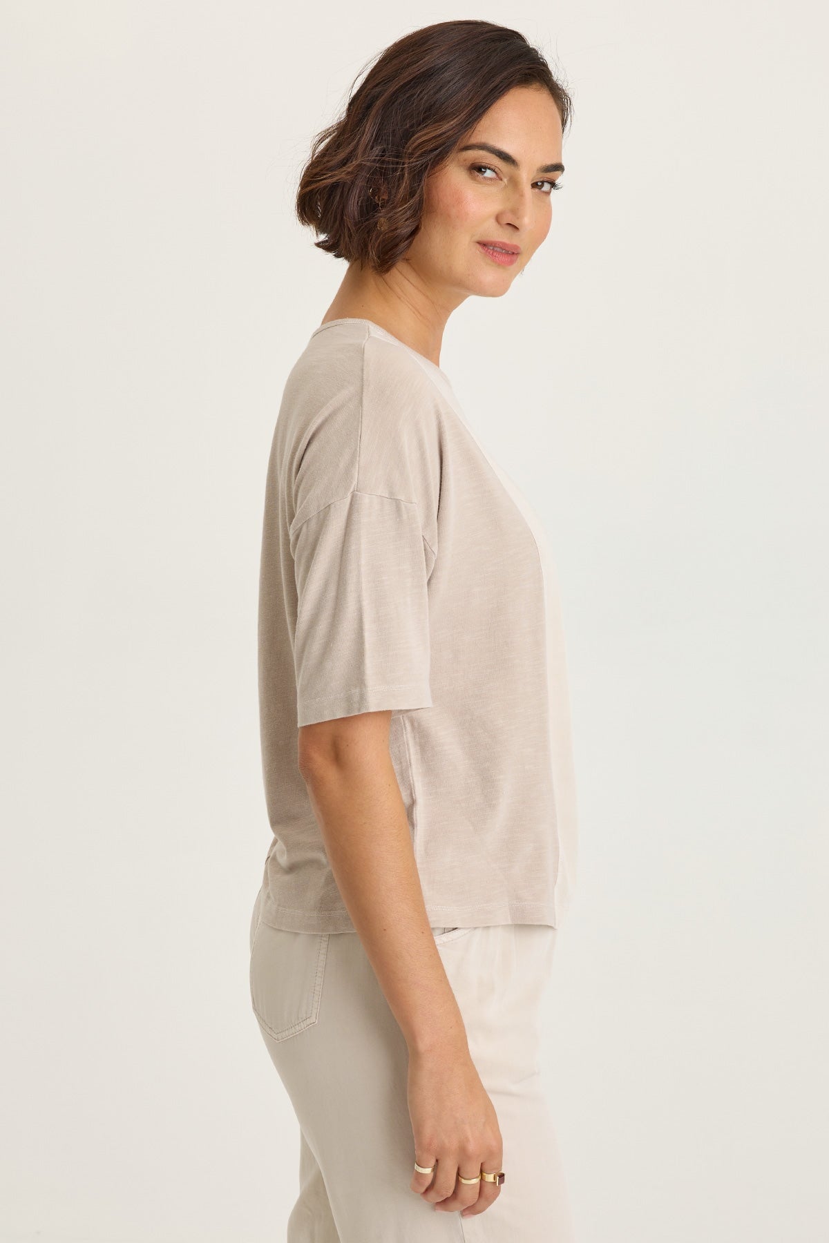 Wearables Lino Twill/Jersey Boat Neck Tee
