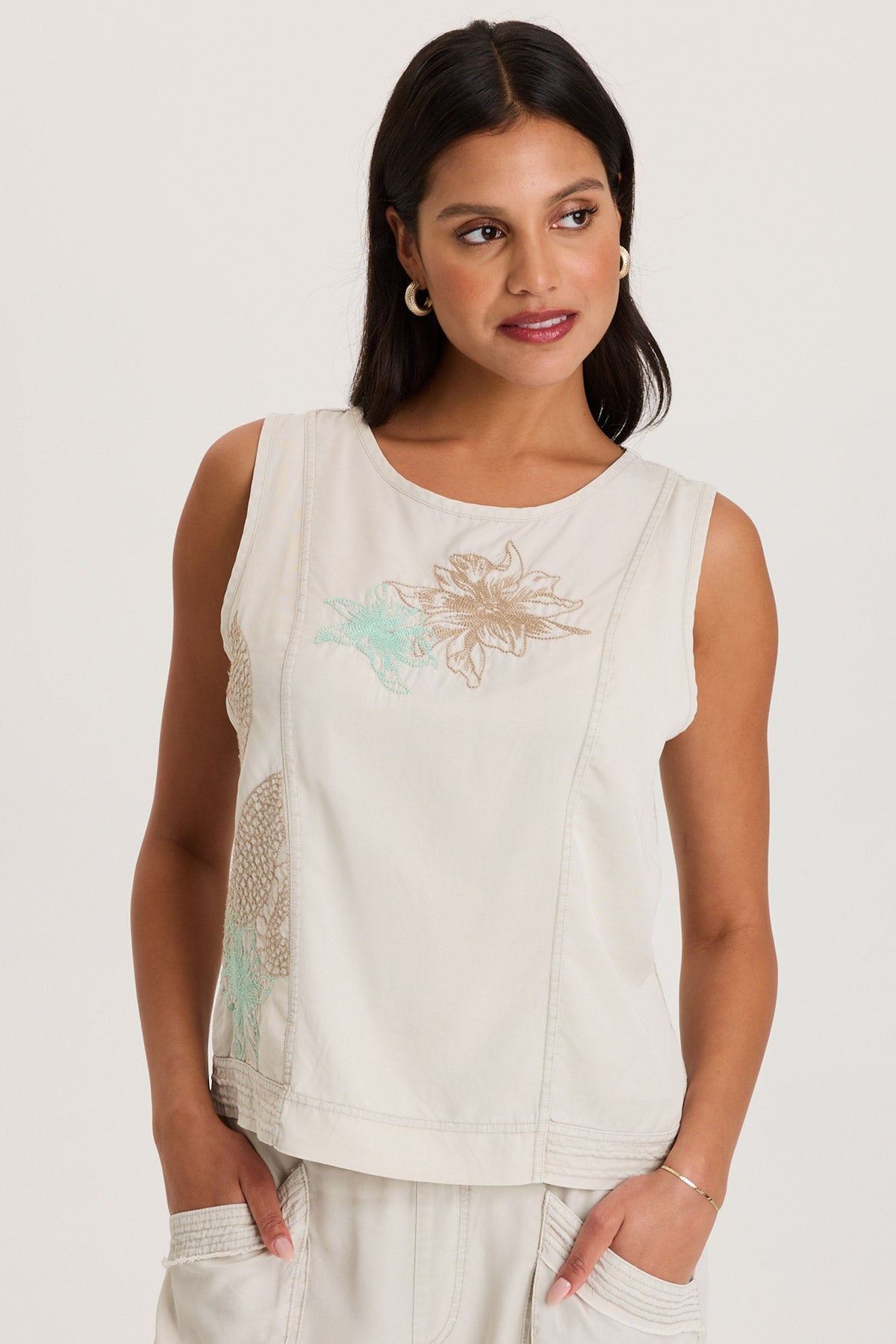 XCVI Davies Embroidered Twill/Jersey Tank