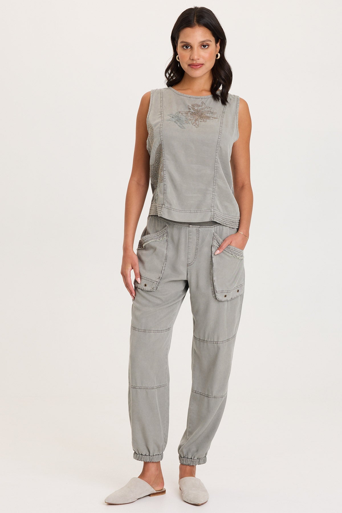 XCVI Davies Embroidered Twill/Jersey Tank