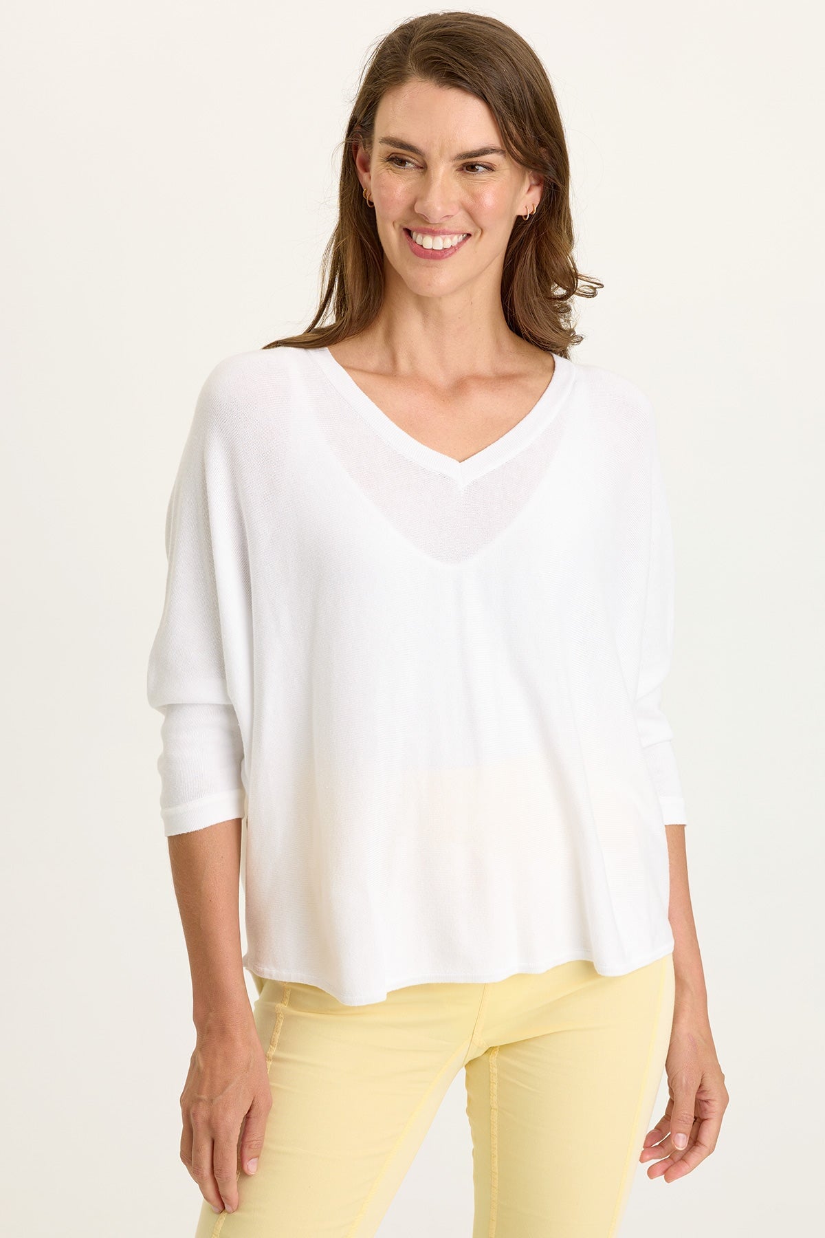 Wearables Zia Cotton Rayon V-Neck 3/4 Dolman Sleeve High Low Top