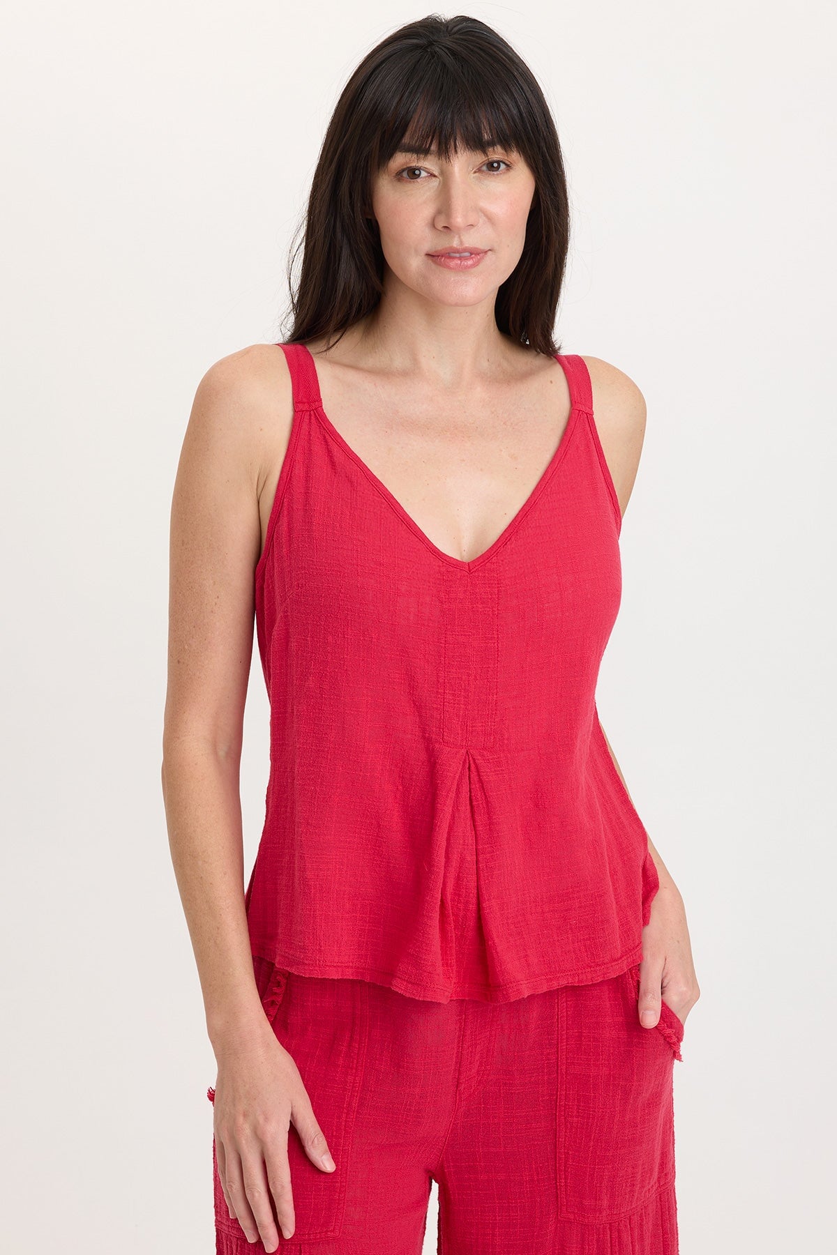 Wearables Cotton Gauze/Jersey Box Pleat Front Strap Tank